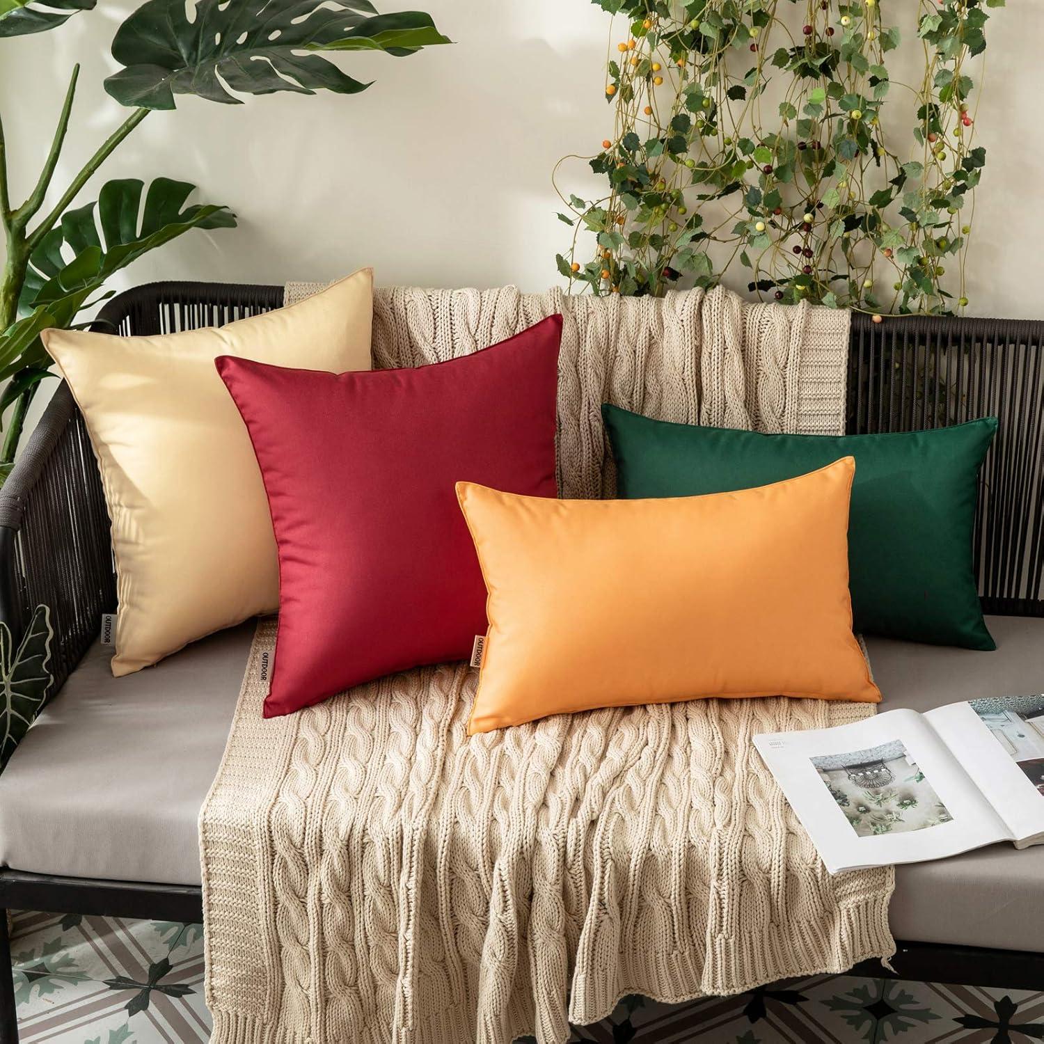 imageMIULEE Pack of 2 Decorative Outdoor Waterproof Pillow Covers Square Garden Cushion Sham Throw Pillowcase Summer Shell for Patio Tent Couch 18x18 Inch Pale GreenOrange Yellow