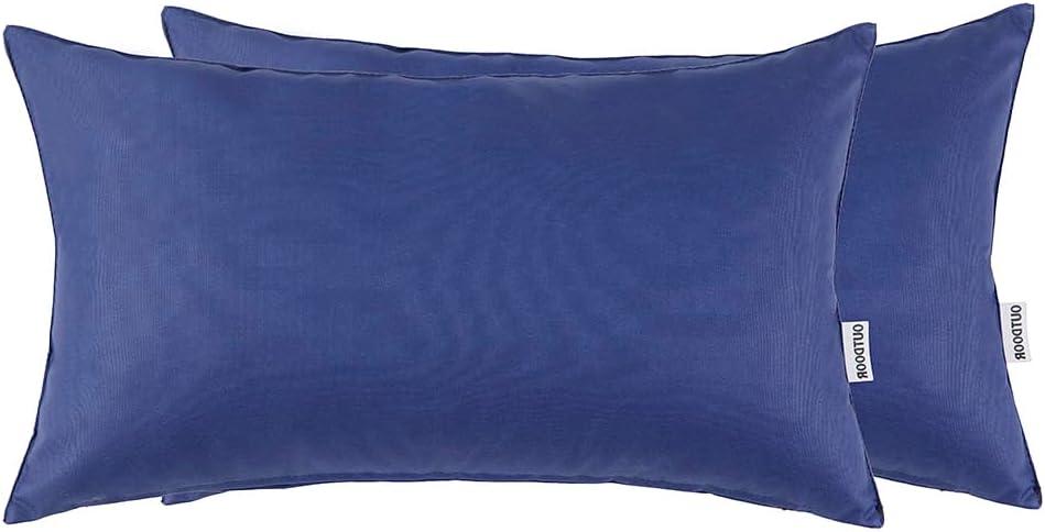 imageMIULEE Pack of 2 Decorative Outdoor Waterproof Pillow Covers Square Garden Cushion Sham Throw Pillowcase Summer Shell for Patio Tent Couch 18x18 Inch Pale GreenNavy Blue