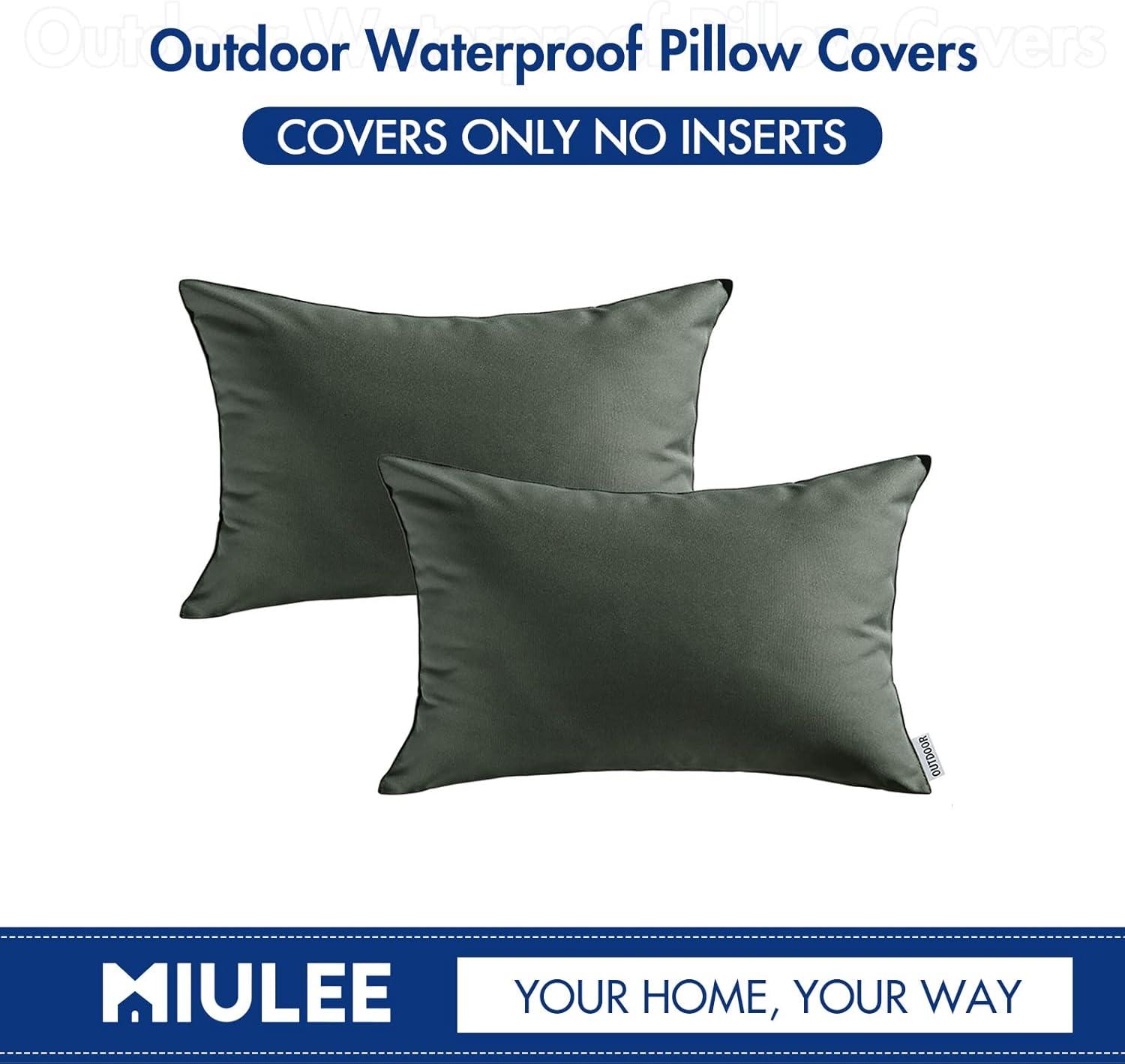 imageMIULEE Pack of 2 Decorative Outdoor Waterproof Pillow Covers Square Garden Cushion Sham Throw Pillowcase Summer Shell for Patio Tent Couch 18x18 Inch Pale GreenDark Gray