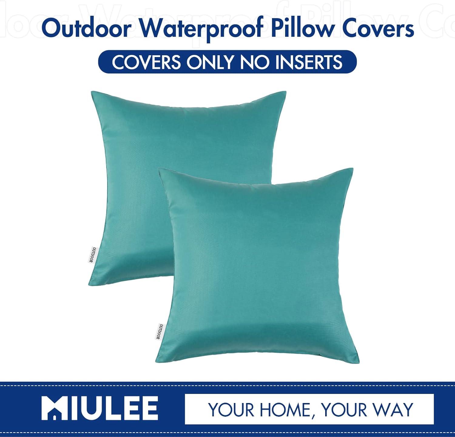imageMIULEE Pack of 2 Decorative Outdoor Waterproof Pillow Covers Square Garden Cushion Sham Throw Pillowcase Summer Shell for Patio Tent Couch 18x18 Inch Pale GreenTeal