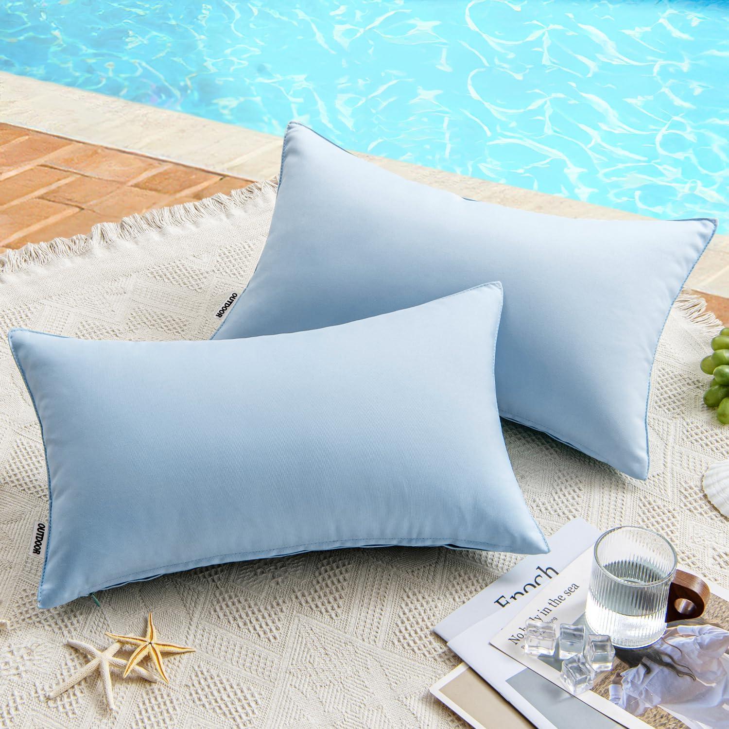 imageMIULEE Pack of 2 Decorative Outdoor Waterproof Pillow Covers Square Garden Cushion Sham Throw Pillowcase Summer Shell for Patio Tent Couch 18x18 Inch Pale GreenLight Blue
