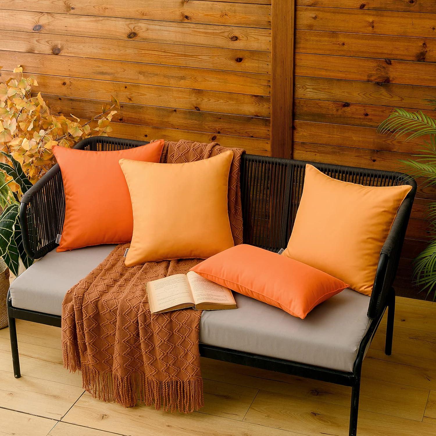 imageMIULEE Pack of 2 Decorative Outdoor Waterproof Pillow Covers Square Garden Cushion Sham Throw Pillowcase Summer Shell for Patio Tent Couch 18x18 Inch Pale GreenOrange Yellow