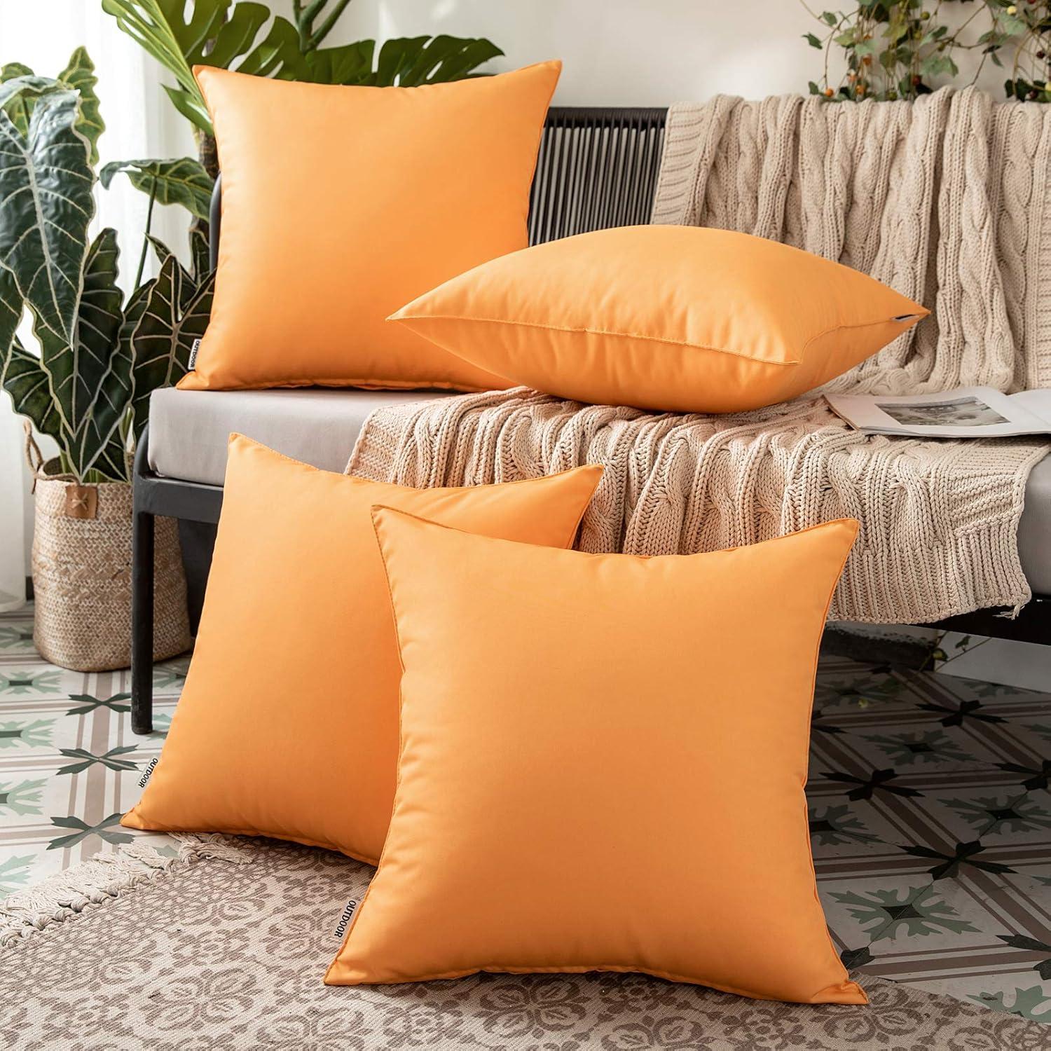 imageMIULEE Pack of 2 Decorative Outdoor Waterproof Pillow Covers Square Garden Cushion Sham Throw Pillowcase Summer Shell for Patio Tent Couch 18x18 Inch Pale GreenOrange Yellow