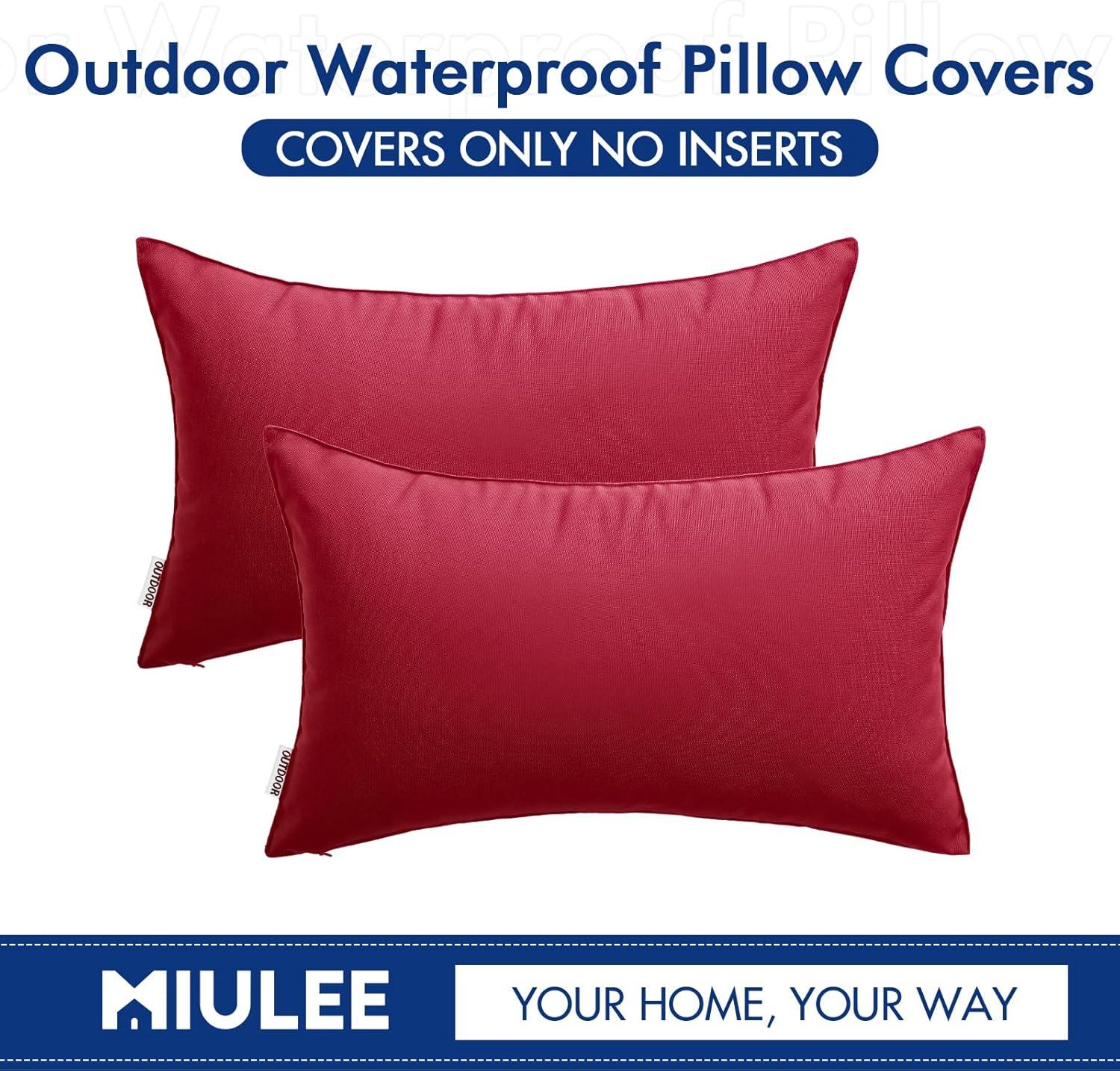 imageMIULEE Pack of 2 Decorative Outdoor Waterproof Pillow Covers Square Garden Cushion Sham Throw Pillowcase Summer Shell for Patio Tent Couch 18x18 Inch Pale GreenMagenta