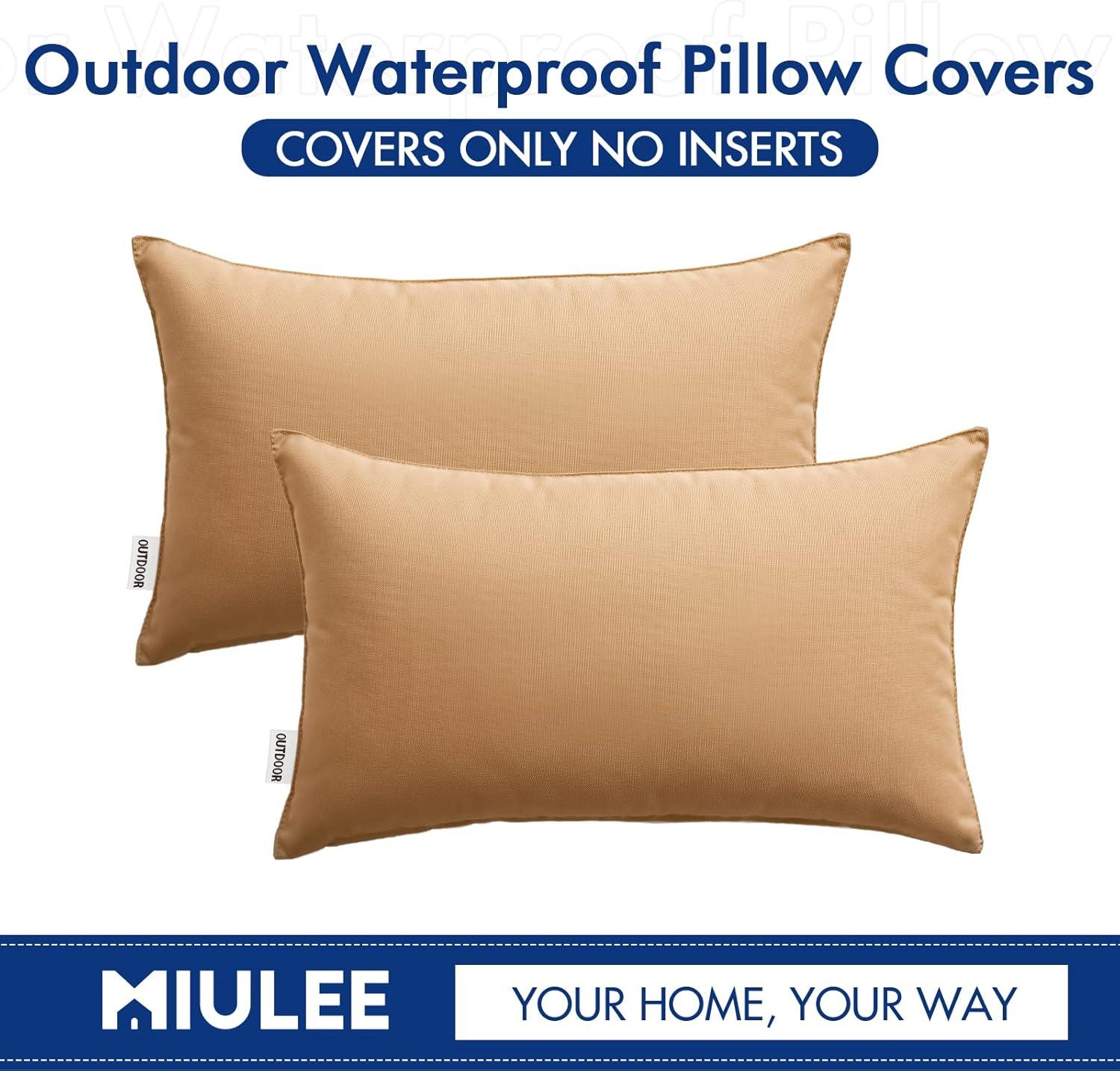 imageMIULEE Pack of 2 Decorative Outdoor Waterproof Pillow Covers Square Garden Cushion Sham Throw Pillowcase Summer Shell for Patio Tent Couch 18x18 Inch Pale GreenLight Brown