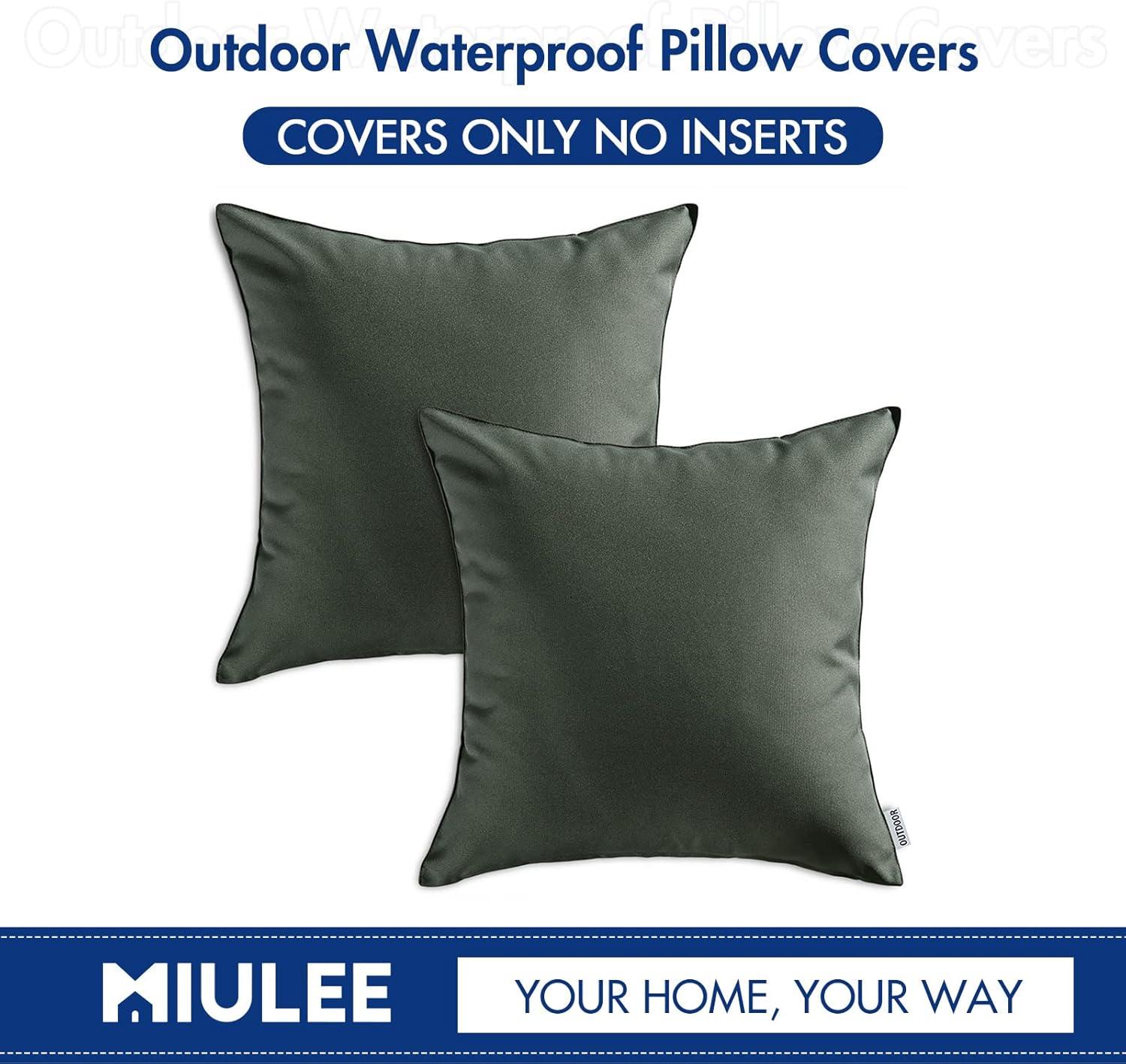 imageMIULEE Pack of 2 Decorative Outdoor Waterproof Pillow Covers Square Garden Cushion Sham Throw Pillowcase Summer Shell for Patio Tent Couch 18x18 Inch Pale GreenDark Gray
