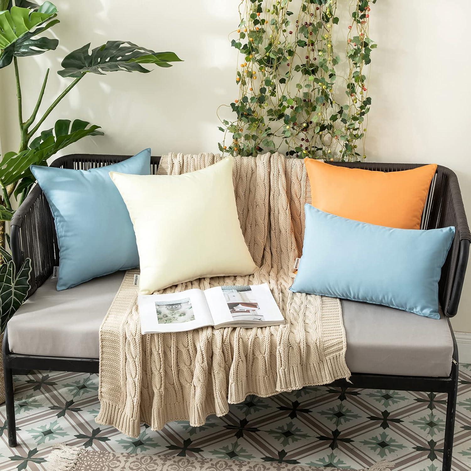 imageMIULEE Pack of 2 Decorative Outdoor Waterproof Pillow Covers Square Garden Cushion Sham Throw Pillowcase Summer Shell for Patio Tent Couch 18x18 Inch Pale GreenBlue