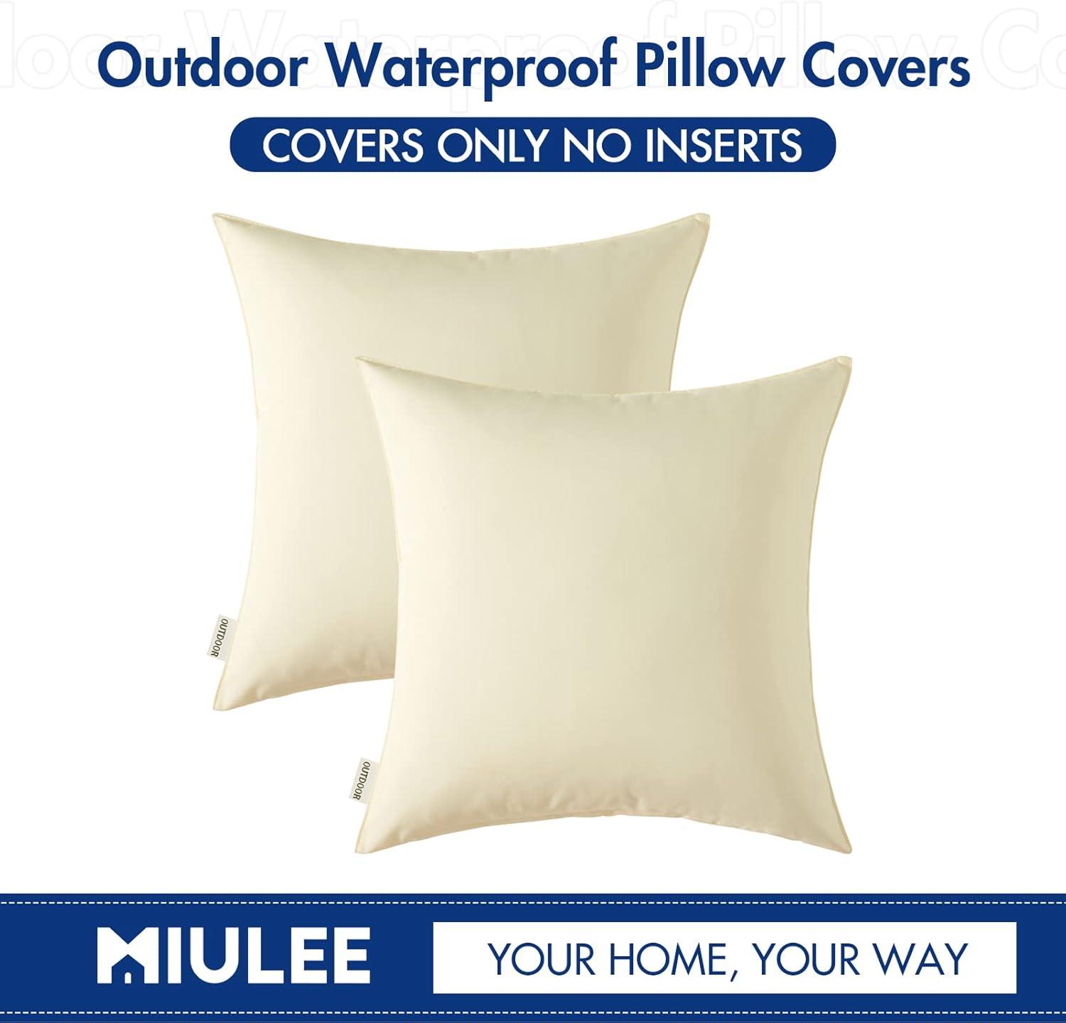 imageMIULEE Pack of 2 Decorative Outdoor Waterproof Pillow Covers Square Garden Cushion Sham Throw Pillowcase Summer Shell for Patio Tent Couch 18x18 Inch Pale GreenBeige