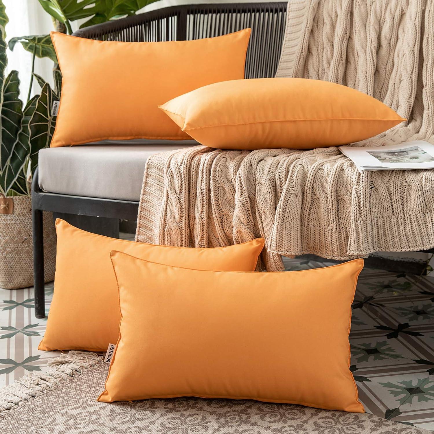 imageMIULEE Pack of 2 Decorative Outdoor Waterproof Pillow Covers Square Garden Cushion Sham Throw Pillowcase Summer Shell for Patio Tent Couch 18x18 Inch Pale GreenOrange Yellow