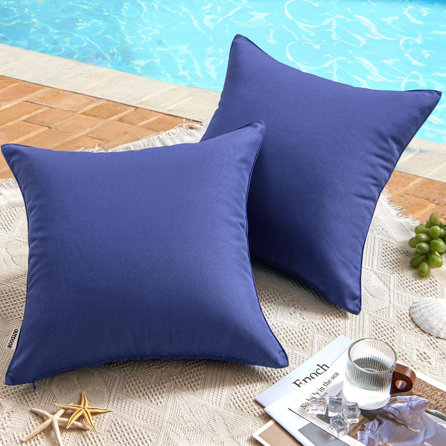 imageMIULEE Pack of 2 Decorative Outdoor Waterproof Pillow Covers Square Garden Cushion Sham Throw Pillowcase Summer Shell for Patio Tent Couch 18x18 Inch Pale GreenNavy Blue