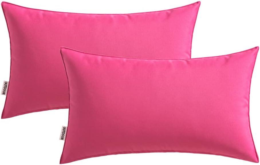 imageMIULEE Pack of 2 Decorative Outdoor Waterproof Pillow Covers Square Garden Cushion Sham Throw Pillowcase Summer Shell for Patio Tent Couch 18x18 Inch Pale GreenHot Pink