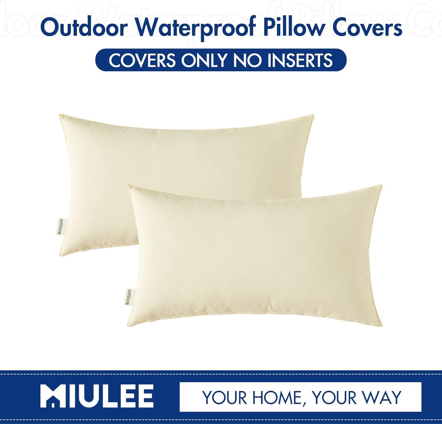 imageMIULEE Pack of 2 Decorative Outdoor Waterproof Pillow Covers Square Garden Cushion Sham Throw Pillowcase Summer Shell for Patio Tent Couch 18x18 Inch Pale GreenBeige