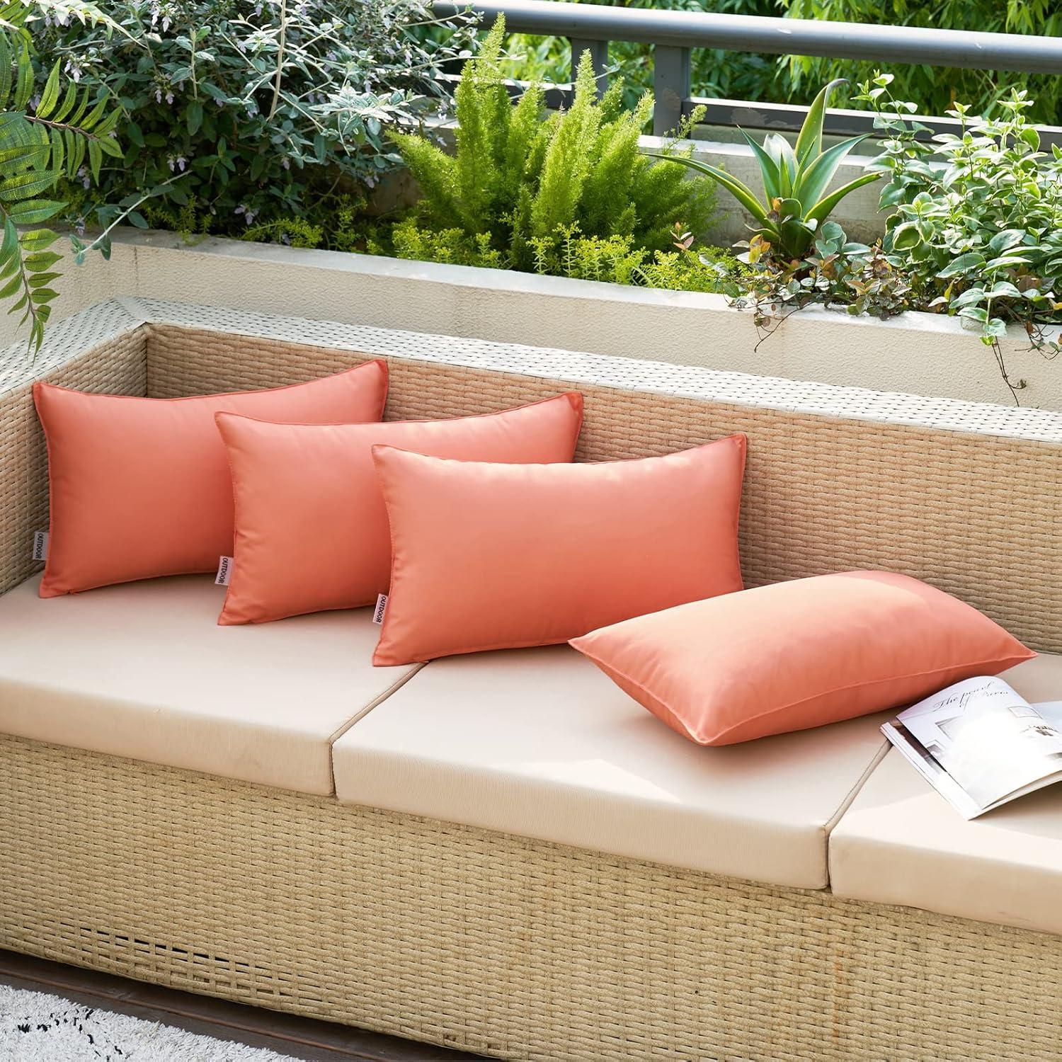 imageMIULEE Pack of 2 Decorative Outdoor Waterproof Pillow Covers Square Garden Cushion Sham Throw Pillowcase Summer Shell for Patio Tent Couch 18x18 Inch Pale GreenCoral Red