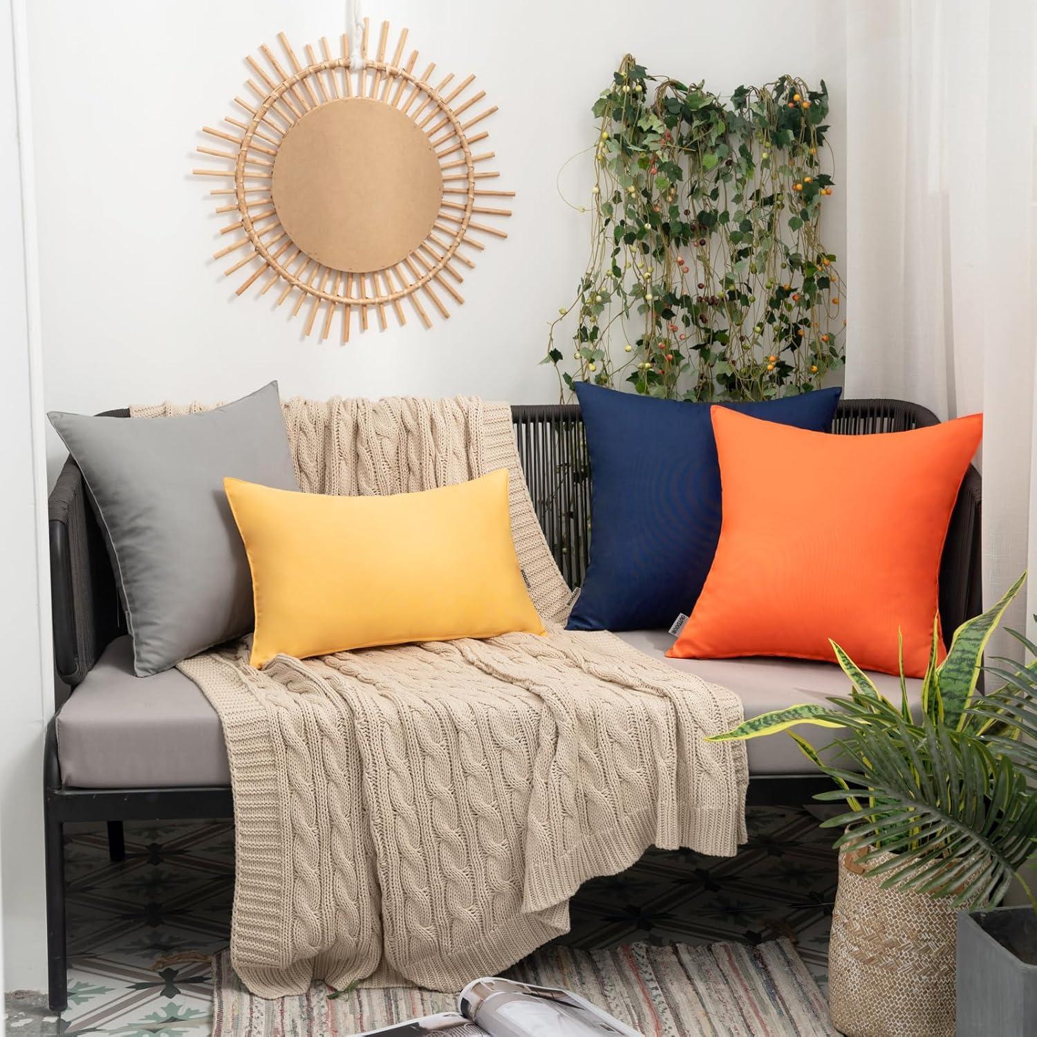 imageMIULEE Pack of 2 Decorative Outdoor Waterproof Pillow Covers Square Garden Cushion Sham Throw Pillowcase Summer Shell for Patio Tent Couch 18x18 Inch Pale GreenOrange