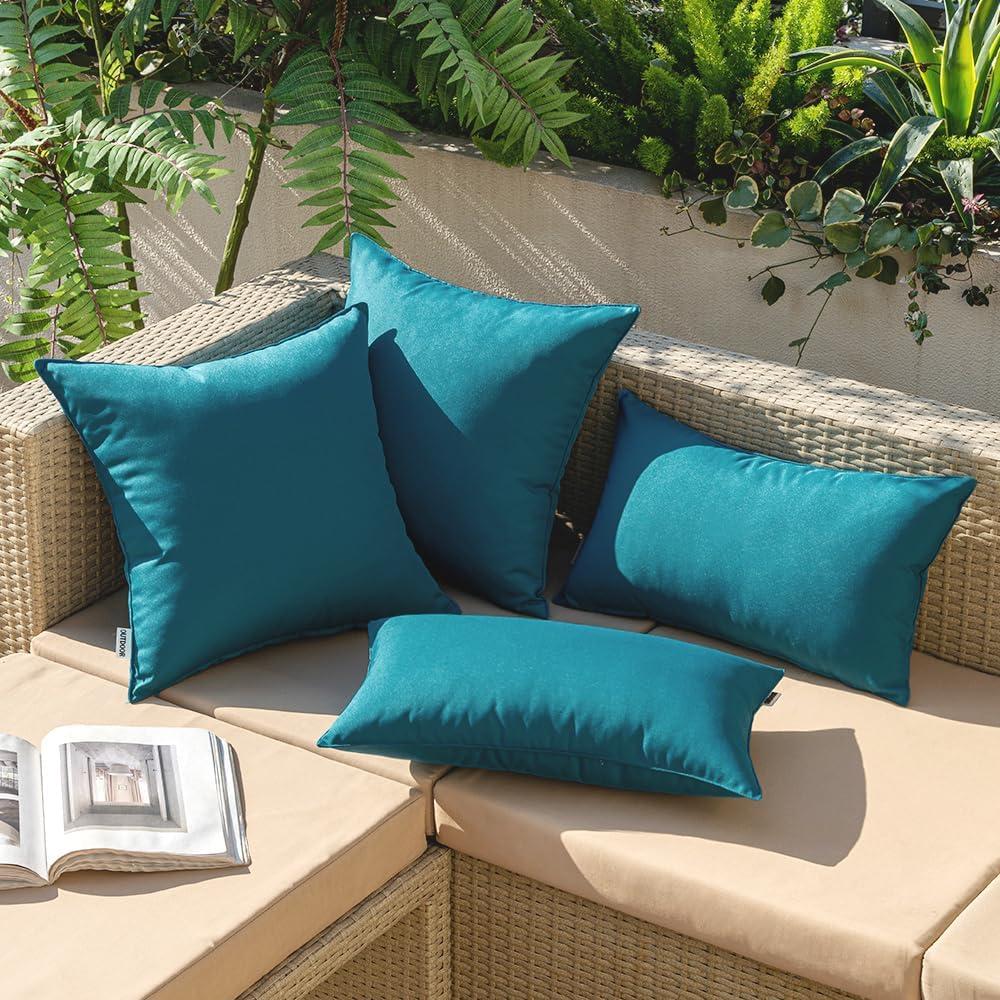 imageMIULEE Pack of 2 Decorative Outdoor Waterproof Pillow Covers Square Garden Cushion Sham Throw Pillowcase Summer Shell for Patio Tent Couch 18x18 Inch Pale GreenDeep Blue