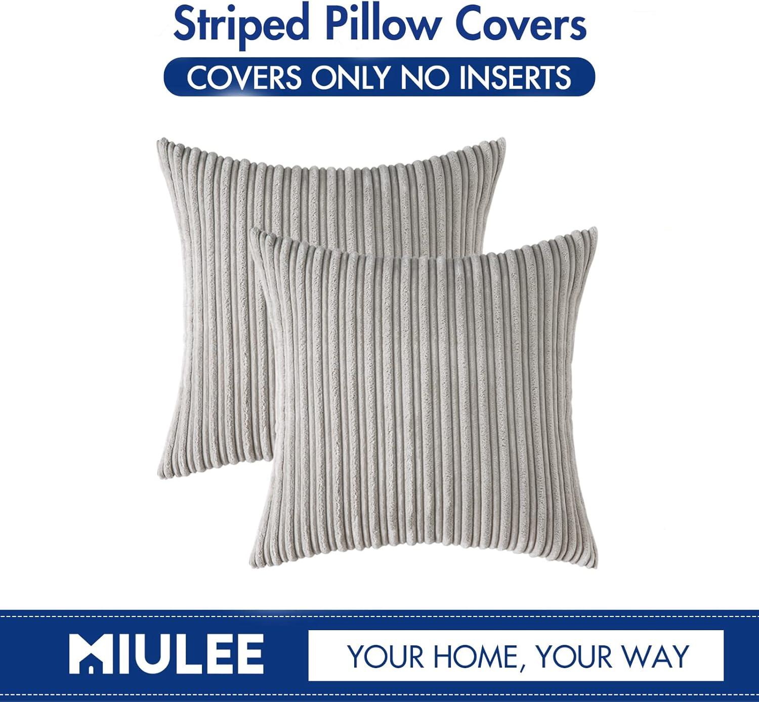 imageMIULEE Pack of 2 Decorative Stripe Fall Pillow Covers Solid Lumbar Pillowcases Modern Soft Corduroy Accent Cushion Case for Couch Sofa Bedroom 18 x 18 Inch Light Grey
