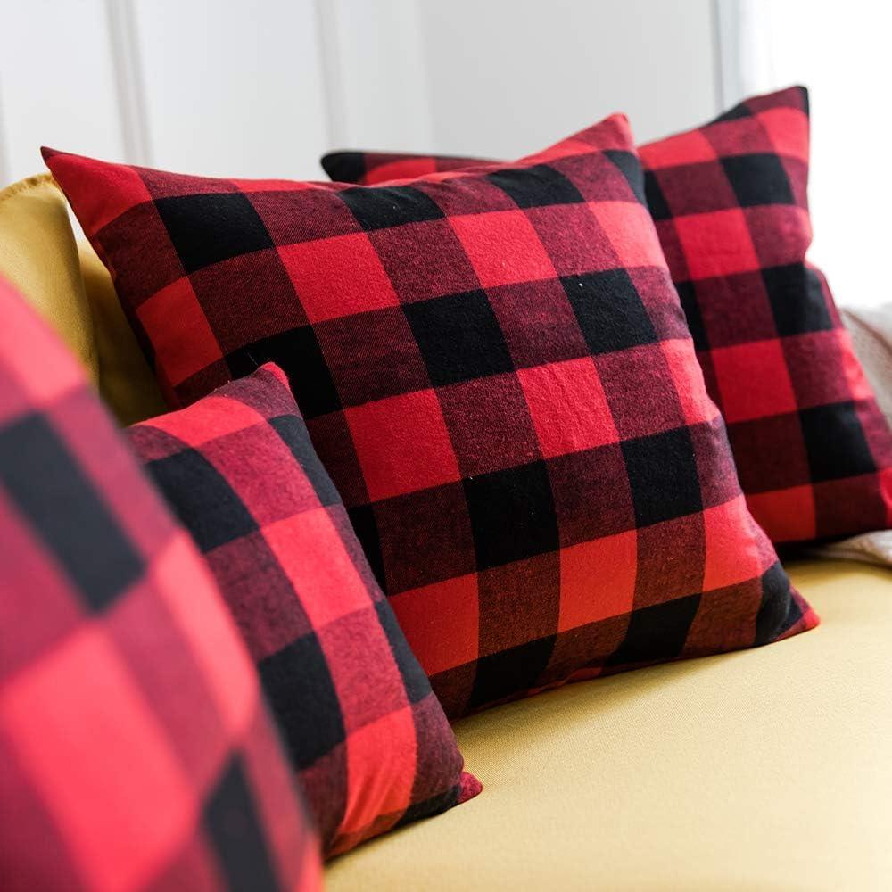 imageMIULEE Pack of 2 Farmhouse Buffalo Check Plaids Polyester Linen Soft Soild Decorative Square Throw Pillow Covers Outdoor Home Decor Cushion Case for Sofa Bedroom 18x18 Inch Cream White and WhiteBlack and Red