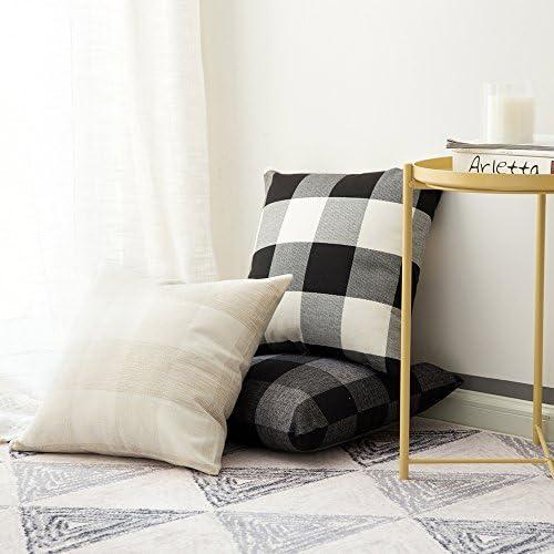 imageMIULEE Pack of 2 Farmhouse Buffalo Check Plaids Polyester Linen Soft Soild Decorative Square Throw Pillow Covers Outdoor Home Decor Cushion Case for Sofa Bedroom 18x18 Inch Cream White and WhiteBlack and White