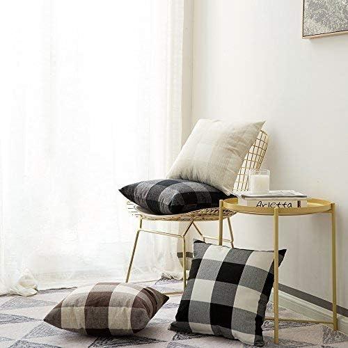 imageMIULEE Pack of 2 Farmhouse Buffalo Check Plaids Polyester Linen Soft Soild Decorative Square Throw Pillow Covers Outdoor Home Decor Cushion Case for Sofa Bedroom 18x18 Inch Cream White and WhiteBlack and White