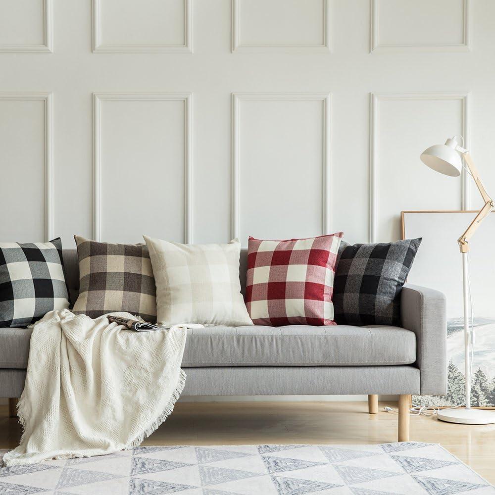 imageMIULEE Pack of 2 Farmhouse Buffalo Check Plaids Polyester Linen Soft Soild Decorative Square Throw Pillow Covers Outdoor Home Decor Cushion Case for Sofa Bedroom 18x18 Inch Cream White and WhiteWhite and Red