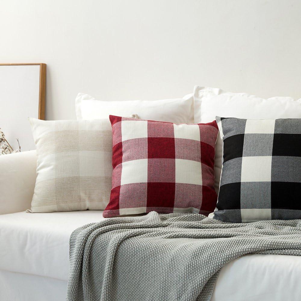 imageMIULEE Pack of 2 Farmhouse Buffalo Check Plaids Polyester Linen Soft Soild Decorative Square Throw Pillow Covers Outdoor Home Decor Cushion Case for Sofa Bedroom 18x18 Inch Cream White and WhiteWhite and Red