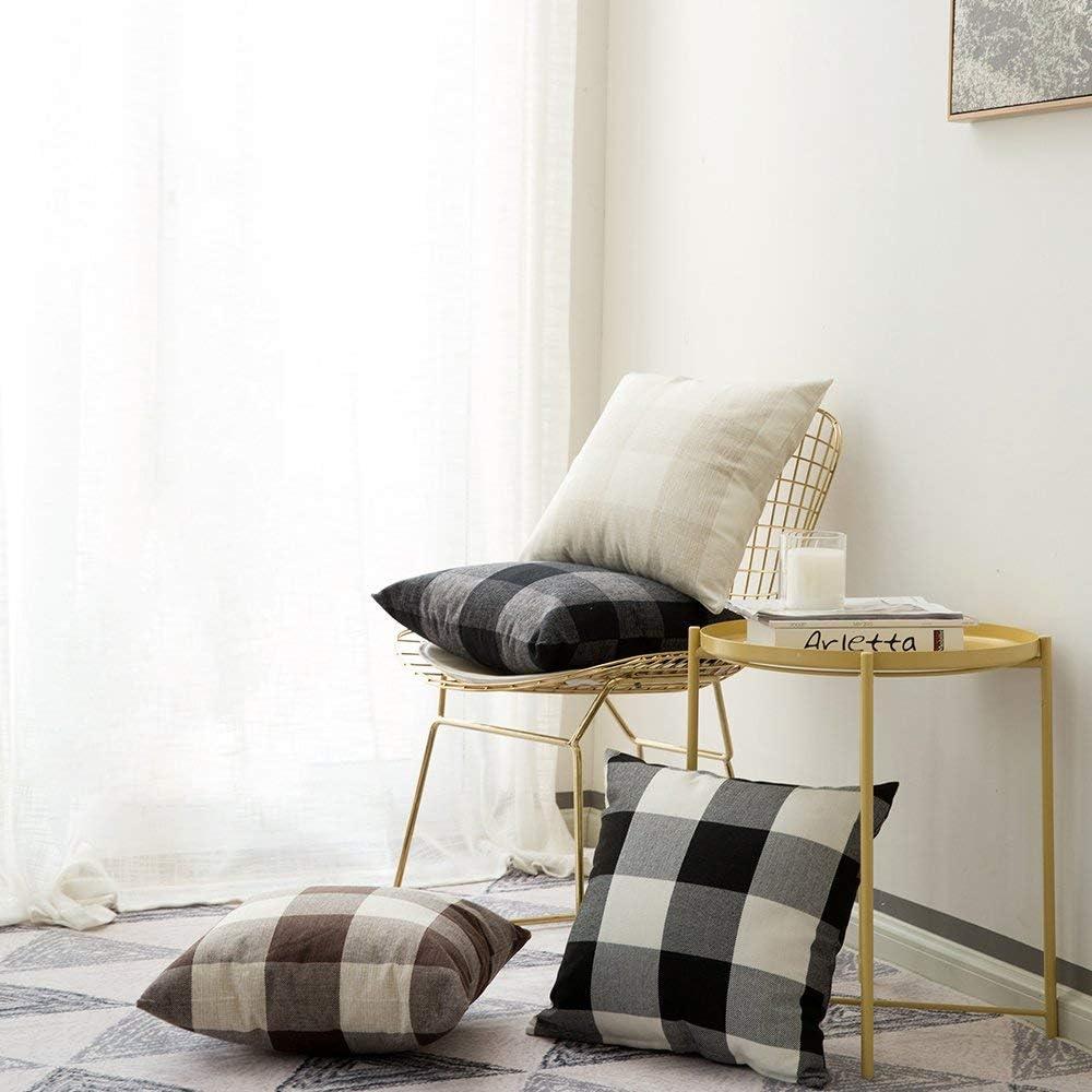 imageMIULEE Pack of 2 Farmhouse Buffalo Check Plaids Polyester Linen Soft Soild Decorative Square Throw Pillow Covers Outdoor Home Decor Cushion Case for Sofa Bedroom 18x18 Inch Cream White and WhiteBlack and White
