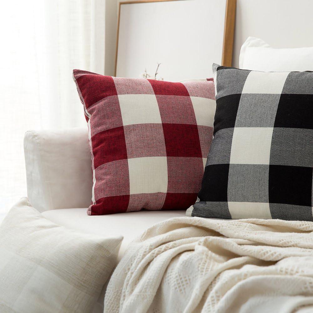 imageMIULEE Pack of 2 Farmhouse Buffalo Check Plaids Polyester Linen Soft Soild Decorative Square Throw Pillow Covers Outdoor Home Decor Cushion Case for Sofa Bedroom 18x18 Inch Cream White and WhiteBlack and White