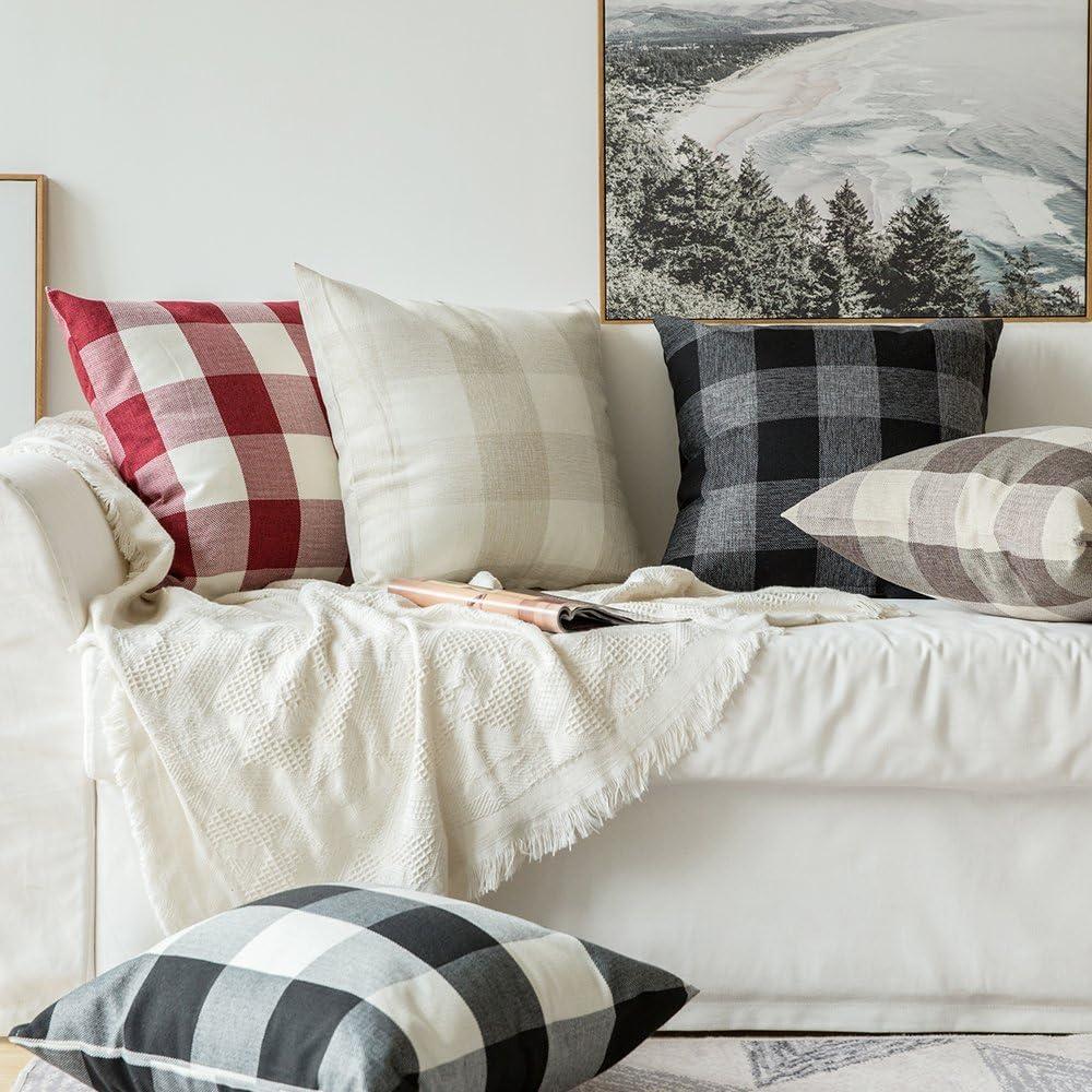 imageMIULEE Pack of 2 Farmhouse Buffalo Check Plaids Polyester Linen Soft Soild Decorative Square Throw Pillow Covers Outdoor Home Decor Cushion Case for Sofa Bedroom 18x18 Inch Cream White and WhiteWhite and Red