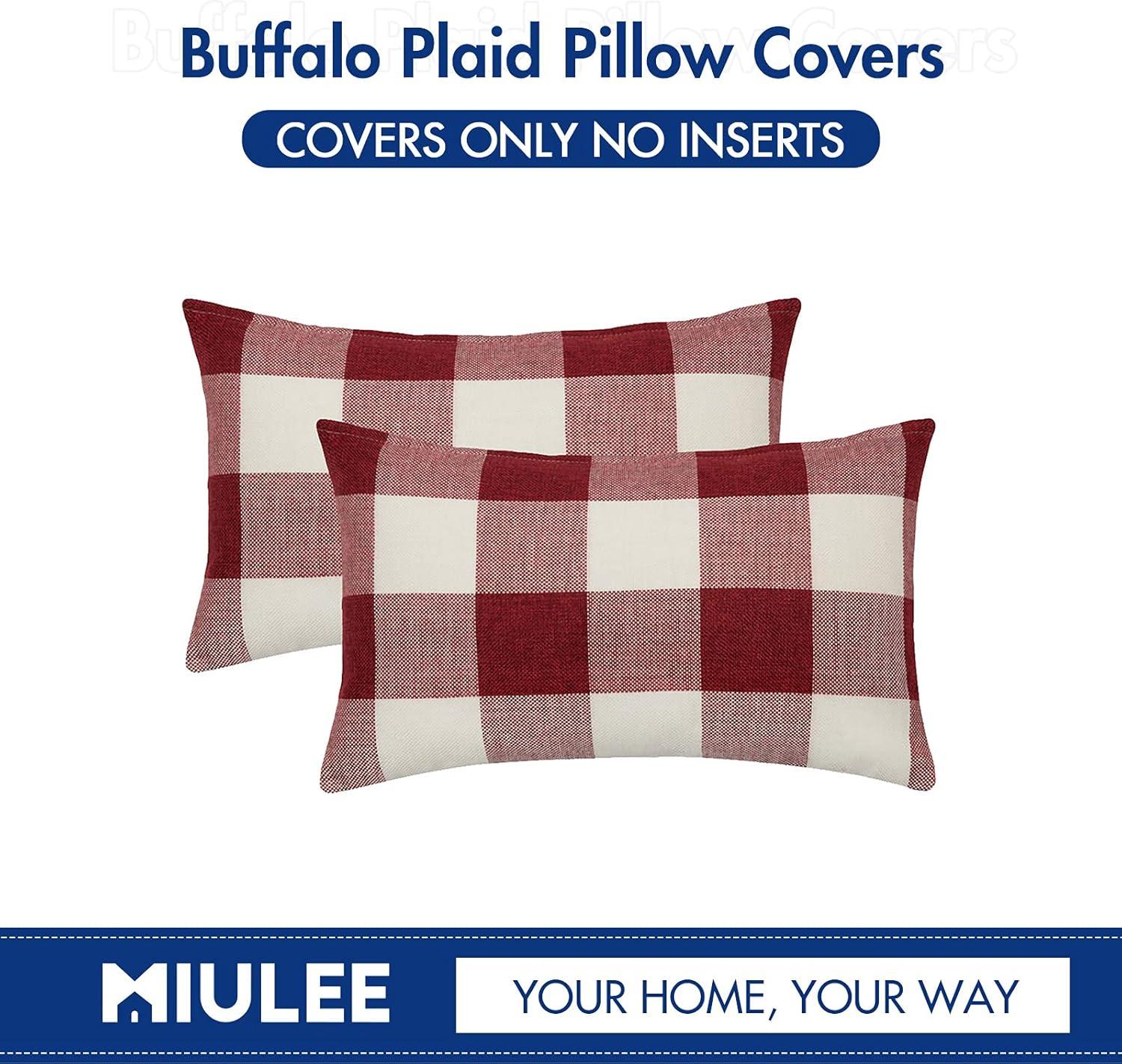 imageMIULEE Pack of 2 Farmhouse Buffalo Check Plaids Polyester Linen Soft Soild Decorative Square Throw Pillow Covers Outdoor Home Decor Cushion Case for Sofa Bedroom 18x18 Inch Cream White and WhiteWhite and Red