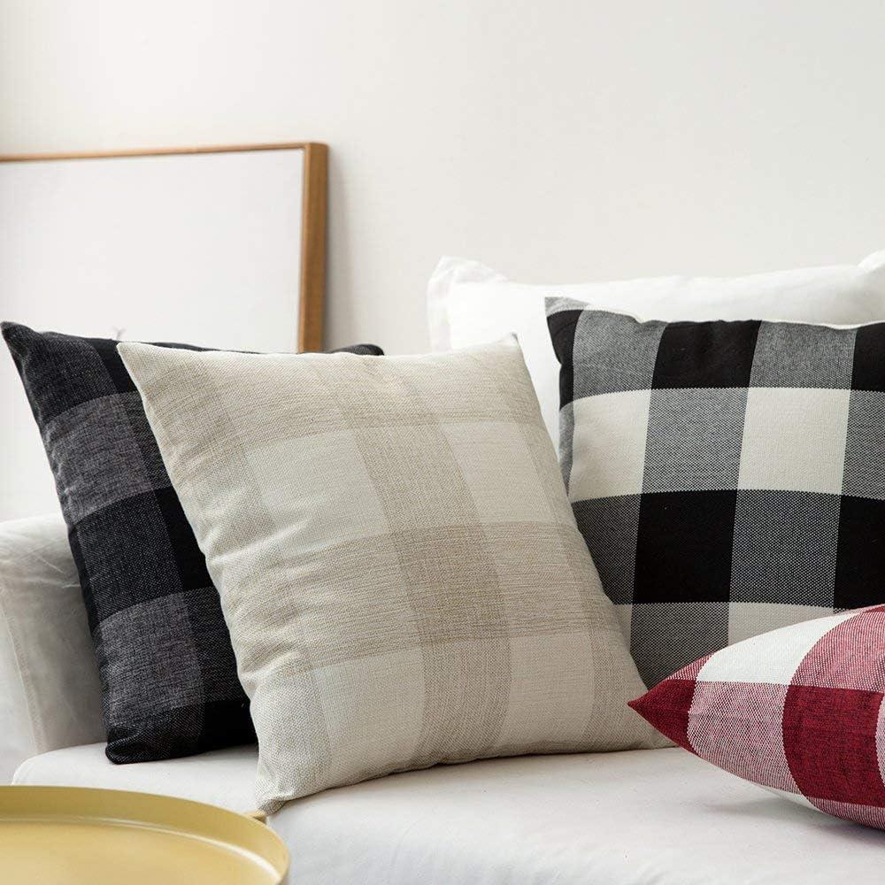 imageMIULEE Pack of 2 Farmhouse Buffalo Check Plaids Polyester Linen Soft Soild Decorative Square Throw Pillow Covers Outdoor Home Decor Cushion Case for Sofa Bedroom 18x18 Inch Cream White and WhiteBlack and White