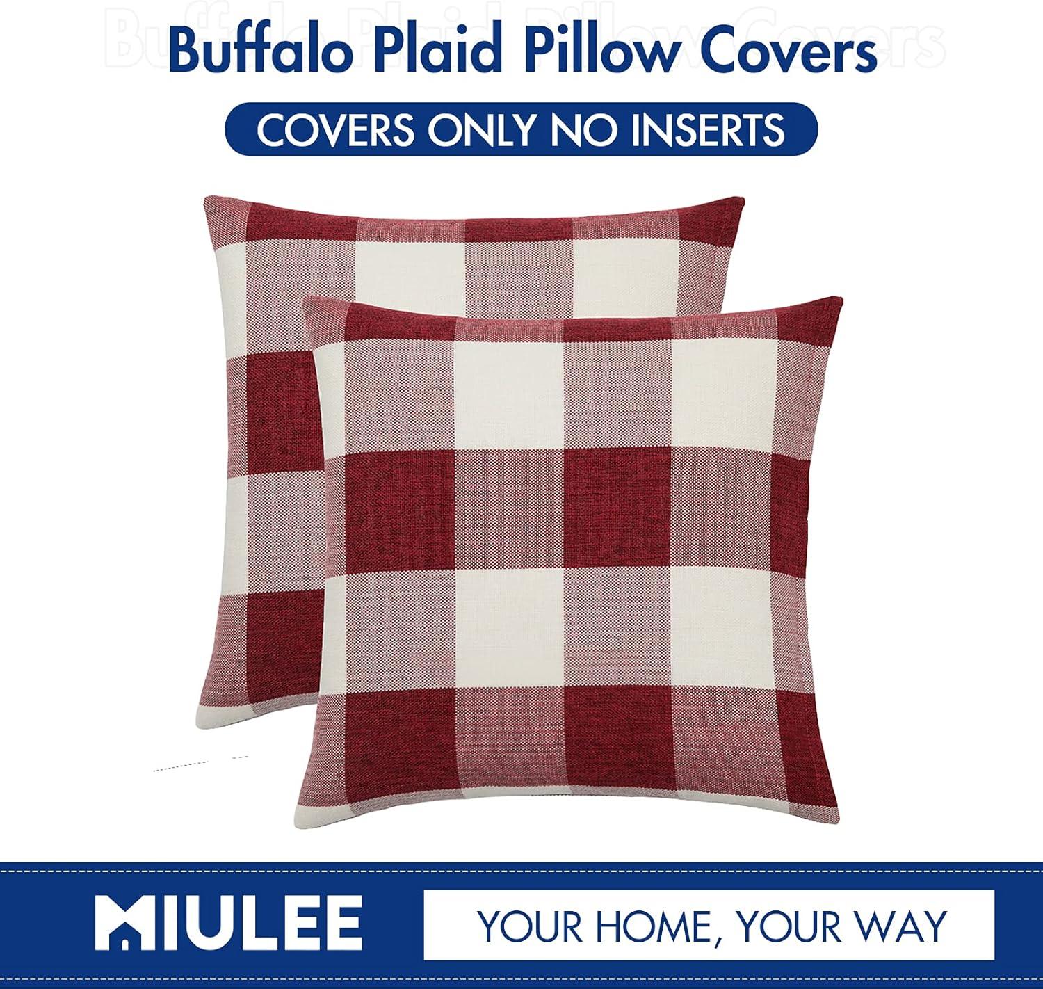 imageMIULEE Pack of 2 Farmhouse Buffalo Check Plaids Polyester Linen Soft Soild Decorative Square Throw Pillow Covers Outdoor Home Decor Cushion Case for Sofa Bedroom 18x18 Inch Cream White and WhiteWhite and Red