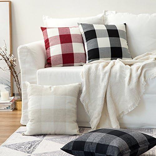 imageMIULEE Pack of 2 Farmhouse Buffalo Check Plaids Polyester Linen Soft Soild Decorative Square Throw Pillow Covers Outdoor Home Decor Cushion Case for Sofa Bedroom 18x18 Inch Cream White and WhiteBlack and White