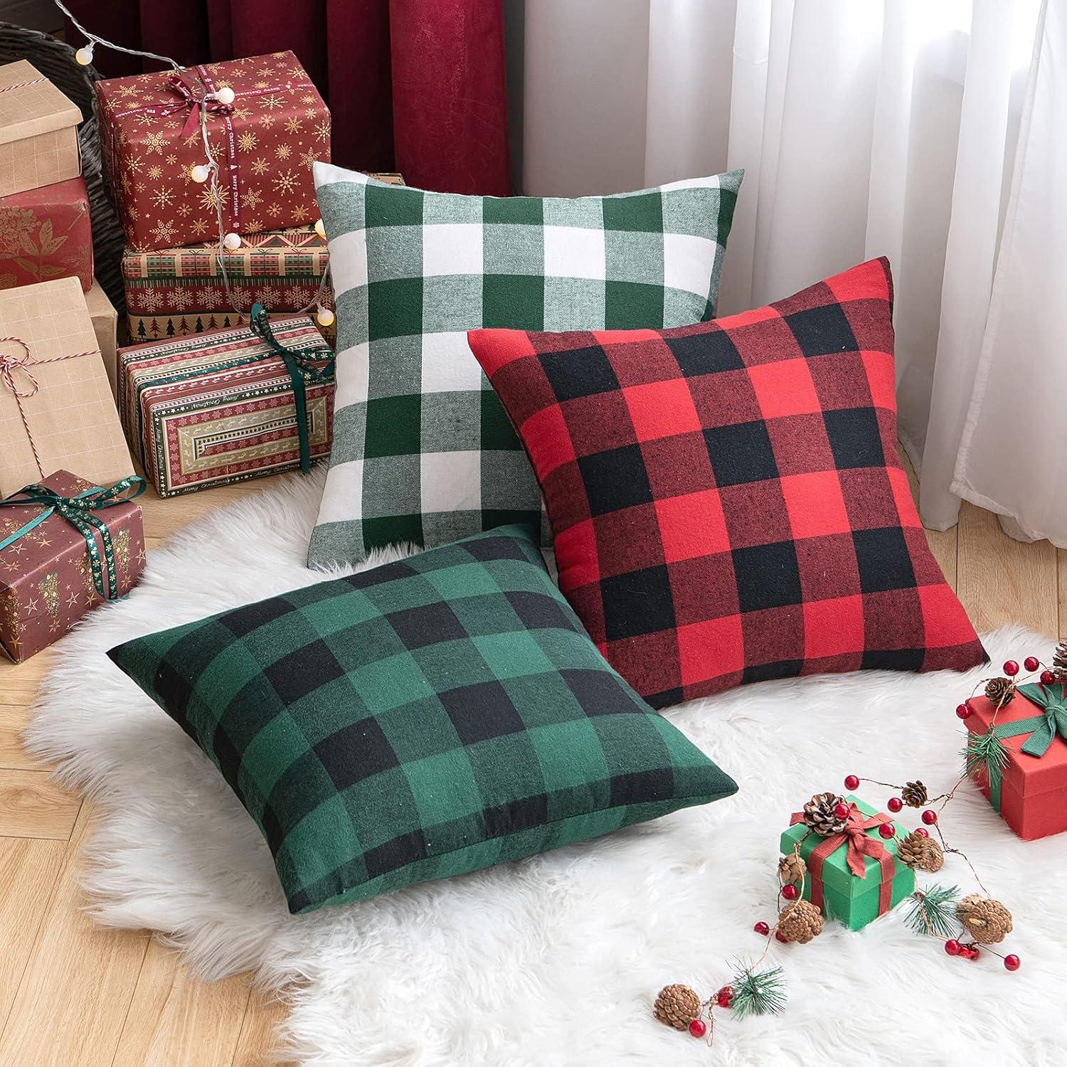 imageMIULEE Pack of 2 Farmhouse Buffalo Check Plaids Polyester Linen Soft Soild Decorative Square Throw Pillow Covers Outdoor Home Decor Cushion Case for Sofa Bedroom 18x18 Inch Cream White and WhiteGreen and Black