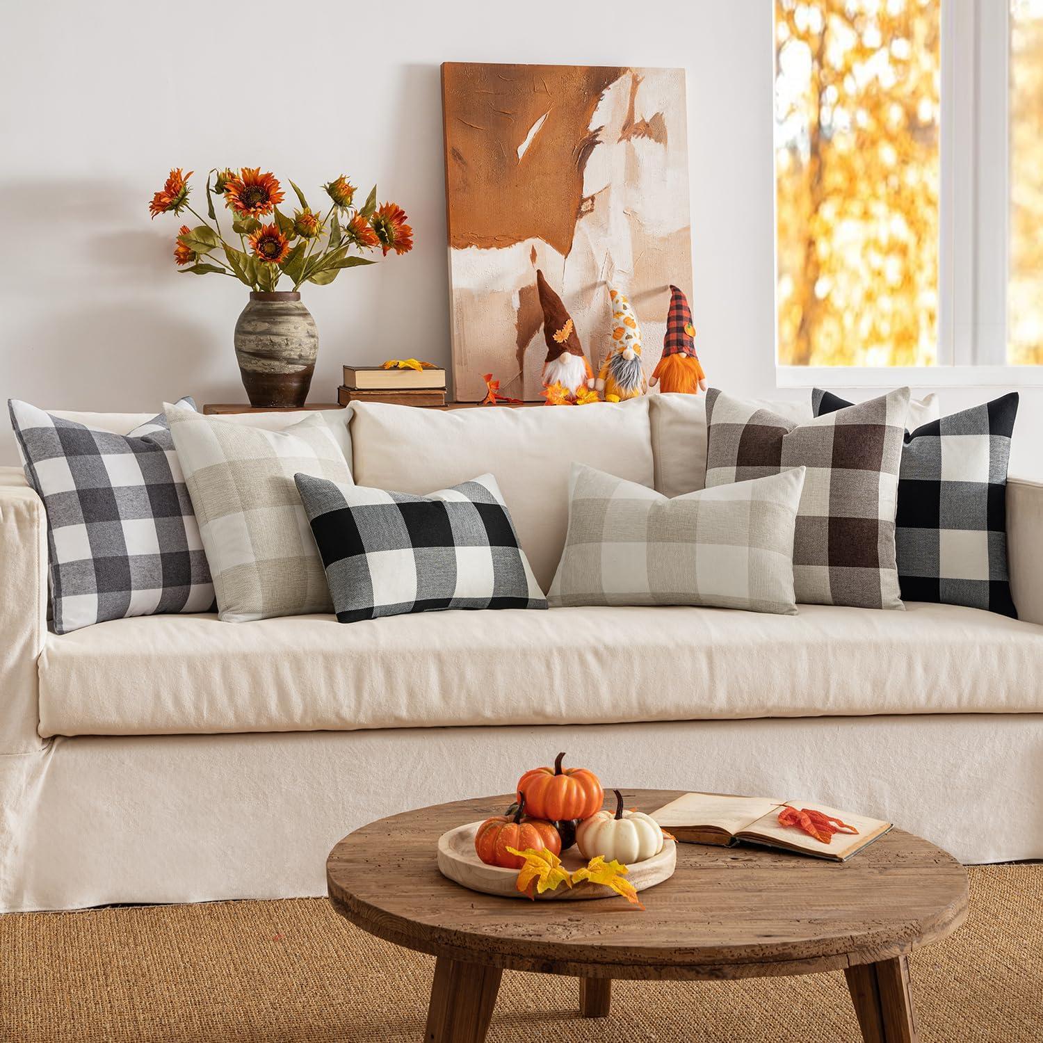 imageMIULEE Pack of 2 Farmhouse Buffalo Check Plaids Polyester Linen Soft Soild Decorative Square Throw Pillow Covers Outdoor Home Decor Cushion Case for Sofa Bedroom 18x18 Inch Cream White and WhiteBlack and White