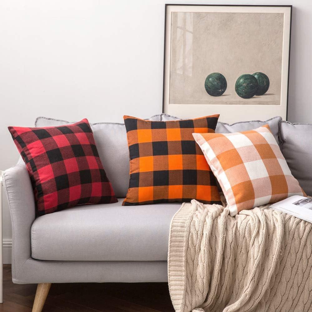imageMIULEE Pack of 2 Farmhouse Buffalo Check Plaids Polyester Linen Soft Soild Decorative Square Throw Pillow Covers Outdoor Home Decor Cushion Case for Sofa Bedroom 18x18 Inch Cream White and WhiteBlack and Red