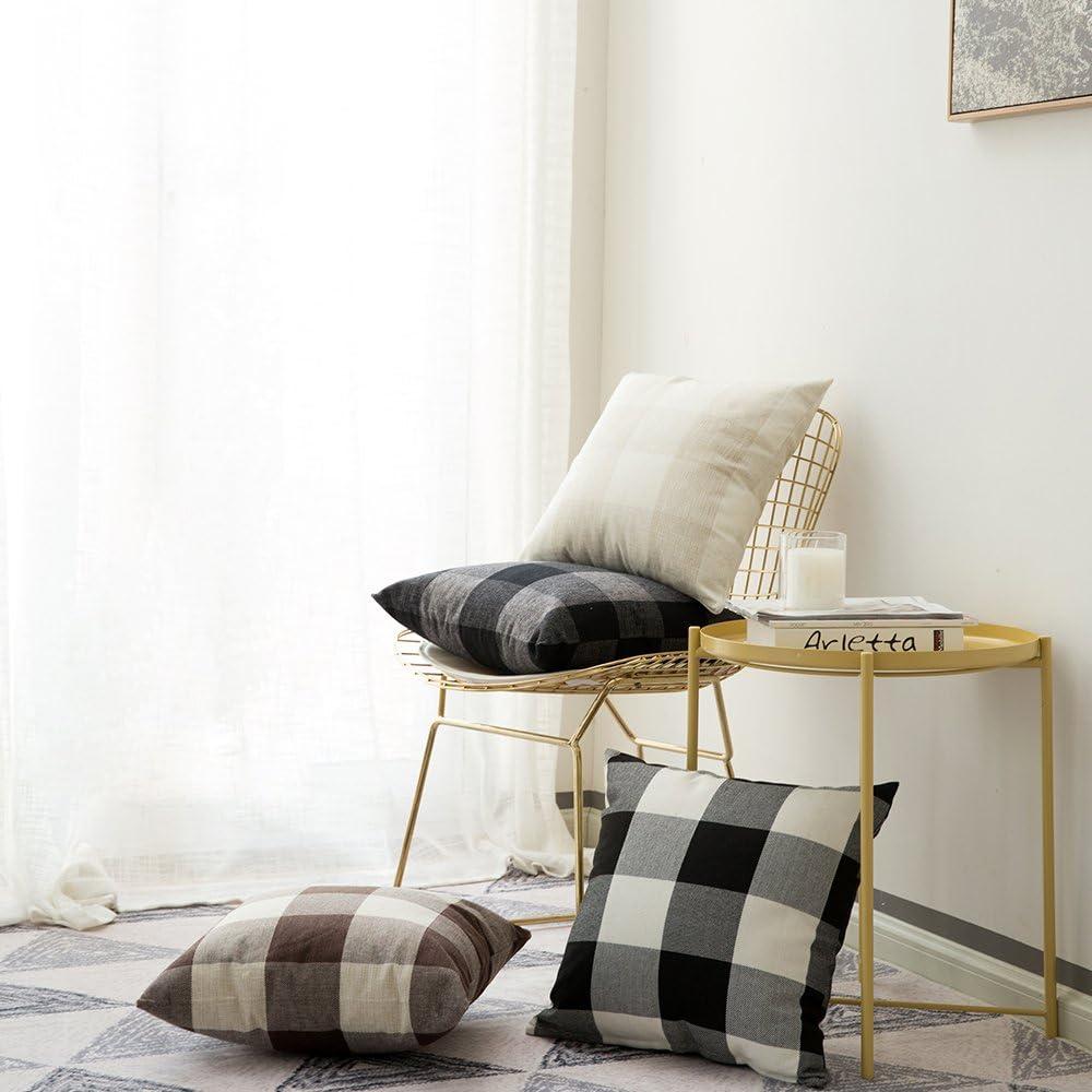 imageMIULEE Pack of 2 Farmhouse Buffalo Check Plaids Polyester Linen Soft Soild Decorative Square Throw Pillow Covers Outdoor Home Decor Cushion Case for Sofa Bedroom 18x18 Inch Cream White and WhiteBlack and White