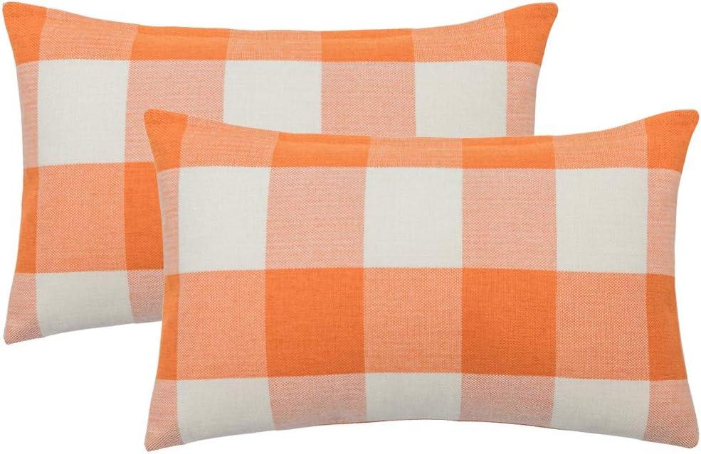 imageMIULEE Pack of 2 Farmhouse Buffalo Check Plaids Polyester Linen Soft Soild Decorative Square Throw Pillow Covers Outdoor Home Decor Cushion Case for Sofa Bedroom 18x18 Inch Cream White and WhiteOrange and White