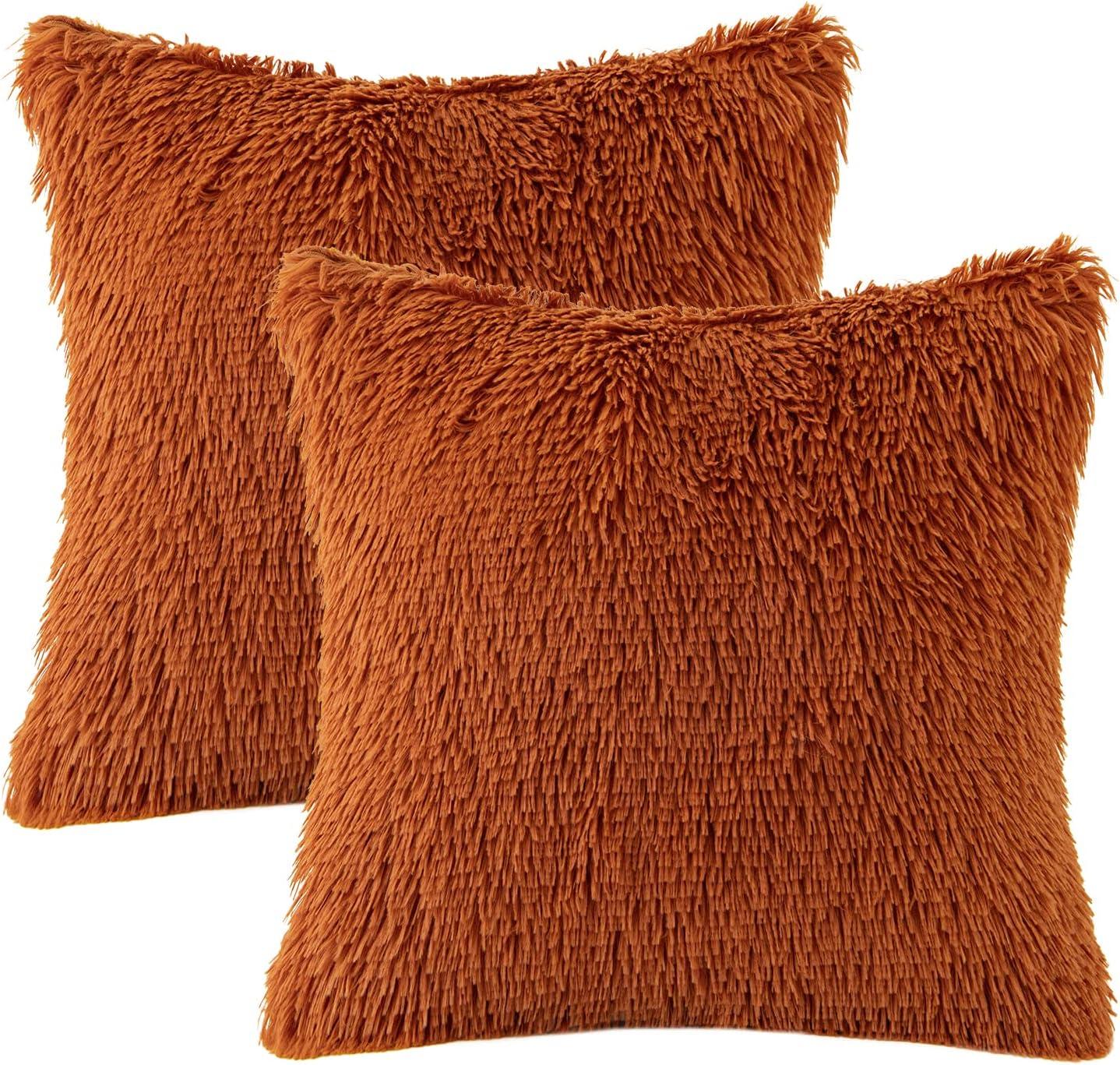 imageMIULEE Pack of 2 Luxury Faux Fur Throw Pillow Cover Deluxe Winter Decorative Plush Pillow Case Cushion Cover Shell for Sofa Bedroom Car 16 x 16 Inch BeigeBurnt Orange