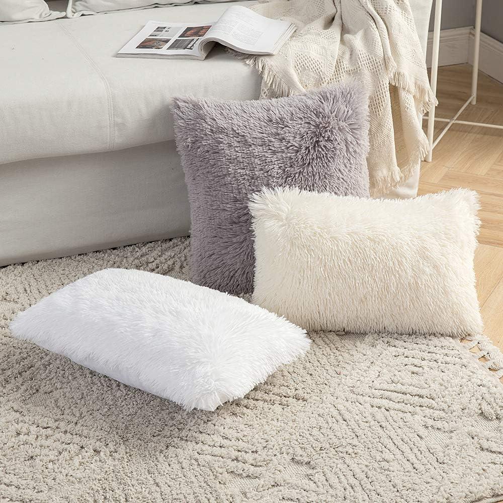 imageMIULEE Pack of 2 Luxury Faux Fur Throw Pillow Cover Deluxe Winter Decorative Plush Pillow Case Cushion Cover Shell for Sofa Bedroom Car 16 x 16 Inch BeigeGrey
