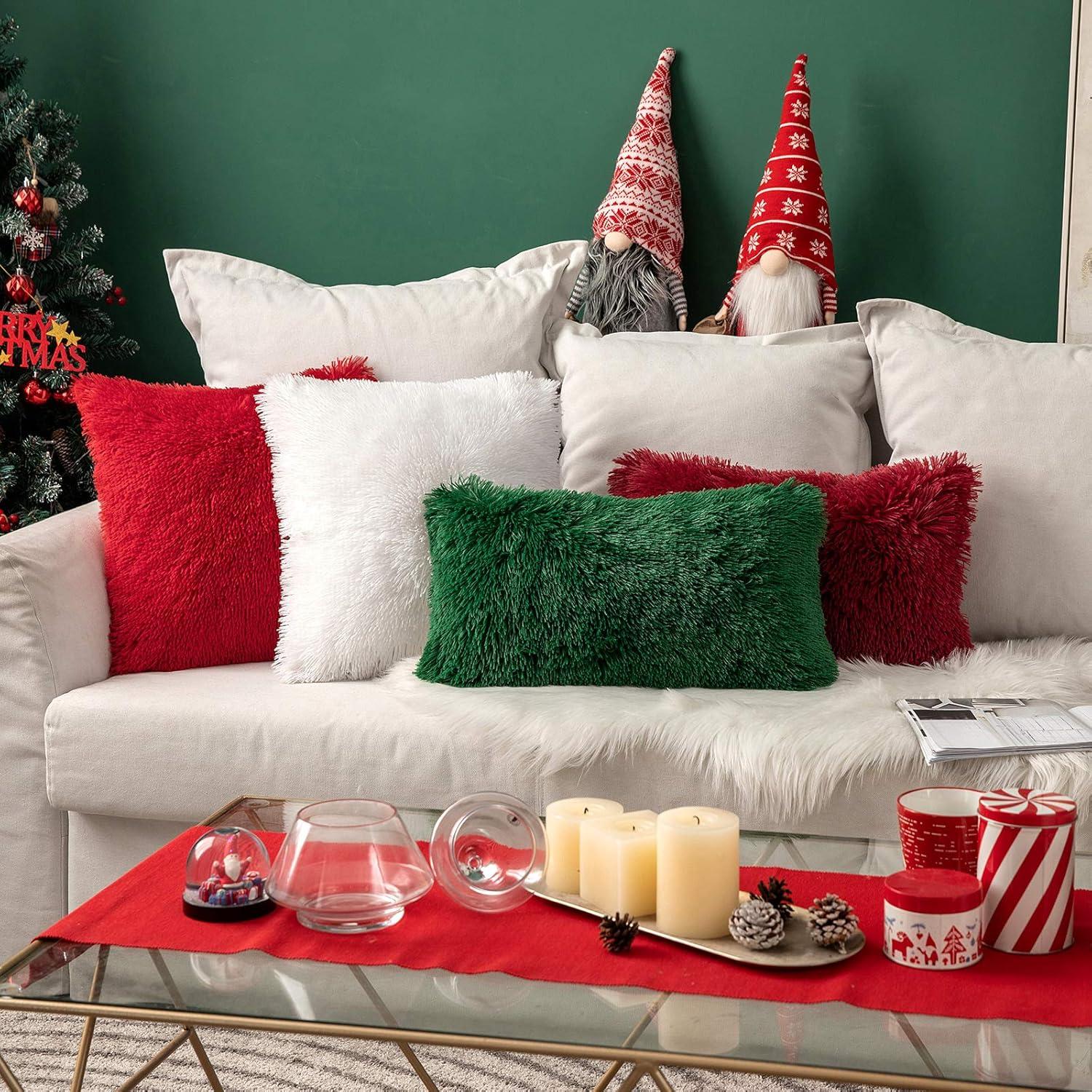 imageMIULEE Pack of 2 Luxury Faux Fur Throw Pillow Cover Deluxe Winter Decorative Plush Pillow Case Cushion Cover Shell for Sofa Bedroom Car 16 x 16 Inch BeigeRed