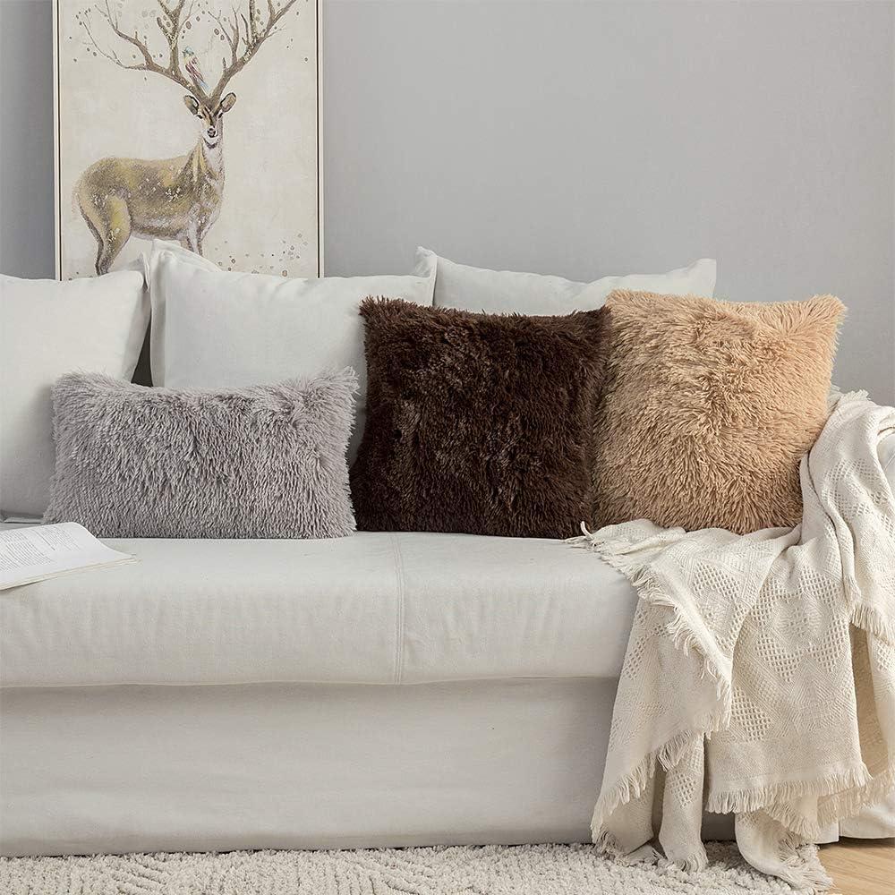 imageMIULEE Pack of 2 Luxury Faux Fur Throw Pillow Cover Deluxe Winter Decorative Plush Pillow Case Cushion Cover Shell for Sofa Bedroom Car 16 x 16 Inch BeigeGrey