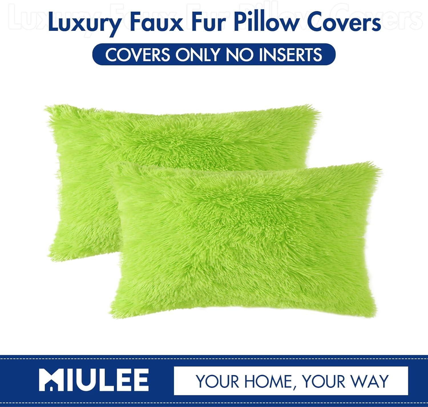 imageMIULEE Pack of 2 Luxury Faux Fur Throw Pillow Cover Deluxe Winter Decorative Plush Pillow Case Cushion Cover Shell for Sofa Bedroom Car 16 x 16 Inch BeigeGreen