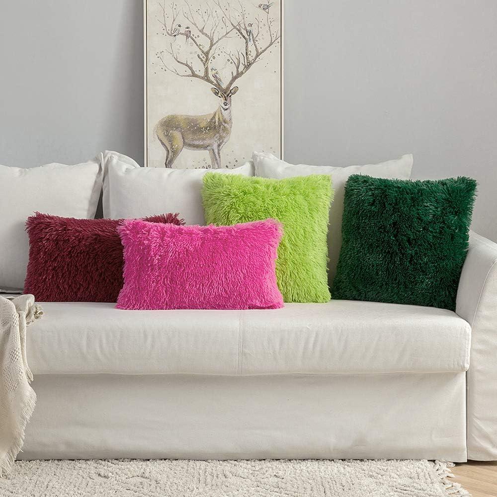 imageMIULEE Pack of 2 Luxury Faux Fur Throw Pillow Cover Deluxe Winter Decorative Plush Pillow Case Cushion Cover Shell for Sofa Bedroom Car 16 x 16 Inch BeigeGreen
