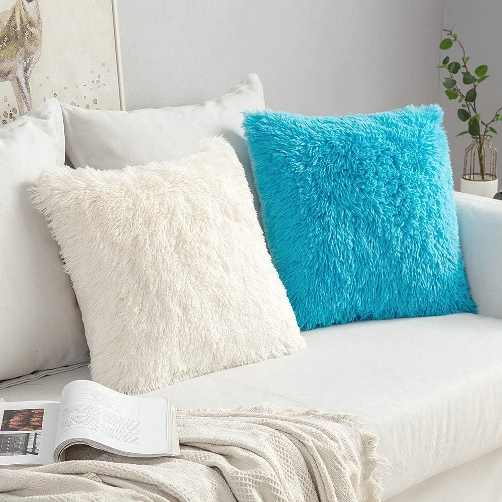 imageMIULEE Pack of 2 Luxury Faux Fur Throw Pillow Cover Deluxe Winter Decorative Plush Pillow Case Cushion Cover Shell for Sofa Bedroom Car 16 x 16 Inch BeigeLittle Blue