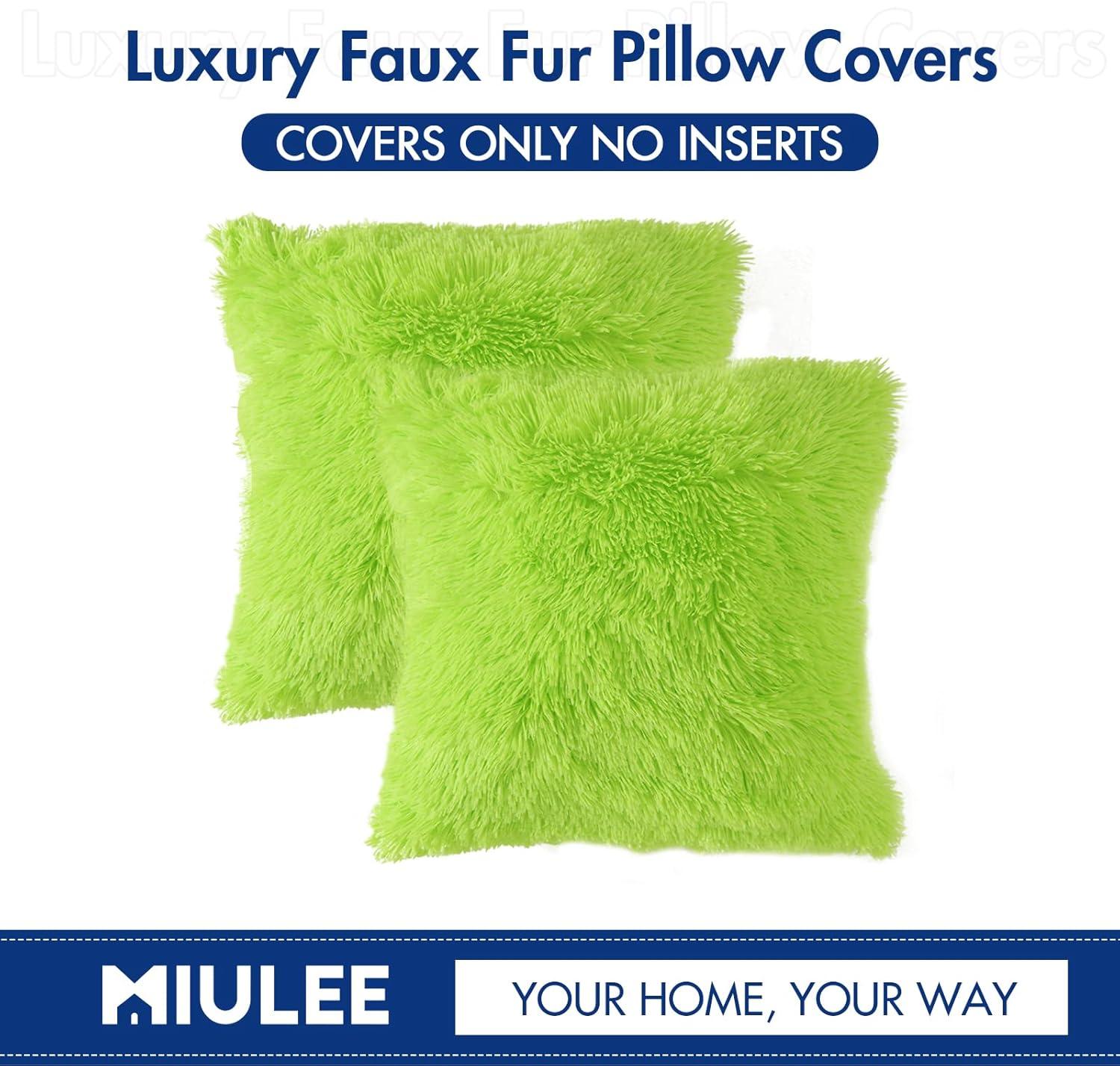 imageMIULEE Pack of 2 Luxury Faux Fur Throw Pillow Cover Deluxe Winter Decorative Plush Pillow Case Cushion Cover Shell for Sofa Bedroom Car 16 x 16 Inch BeigeGreen