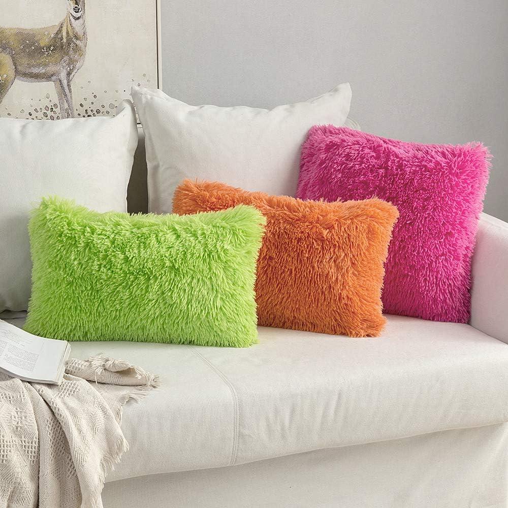 imageMIULEE Pack of 2 Luxury Faux Fur Throw Pillow Cover Deluxe Winter Decorative Plush Pillow Case Cushion Cover Shell for Sofa Bedroom Car 16 x 16 Inch BeigeGreen