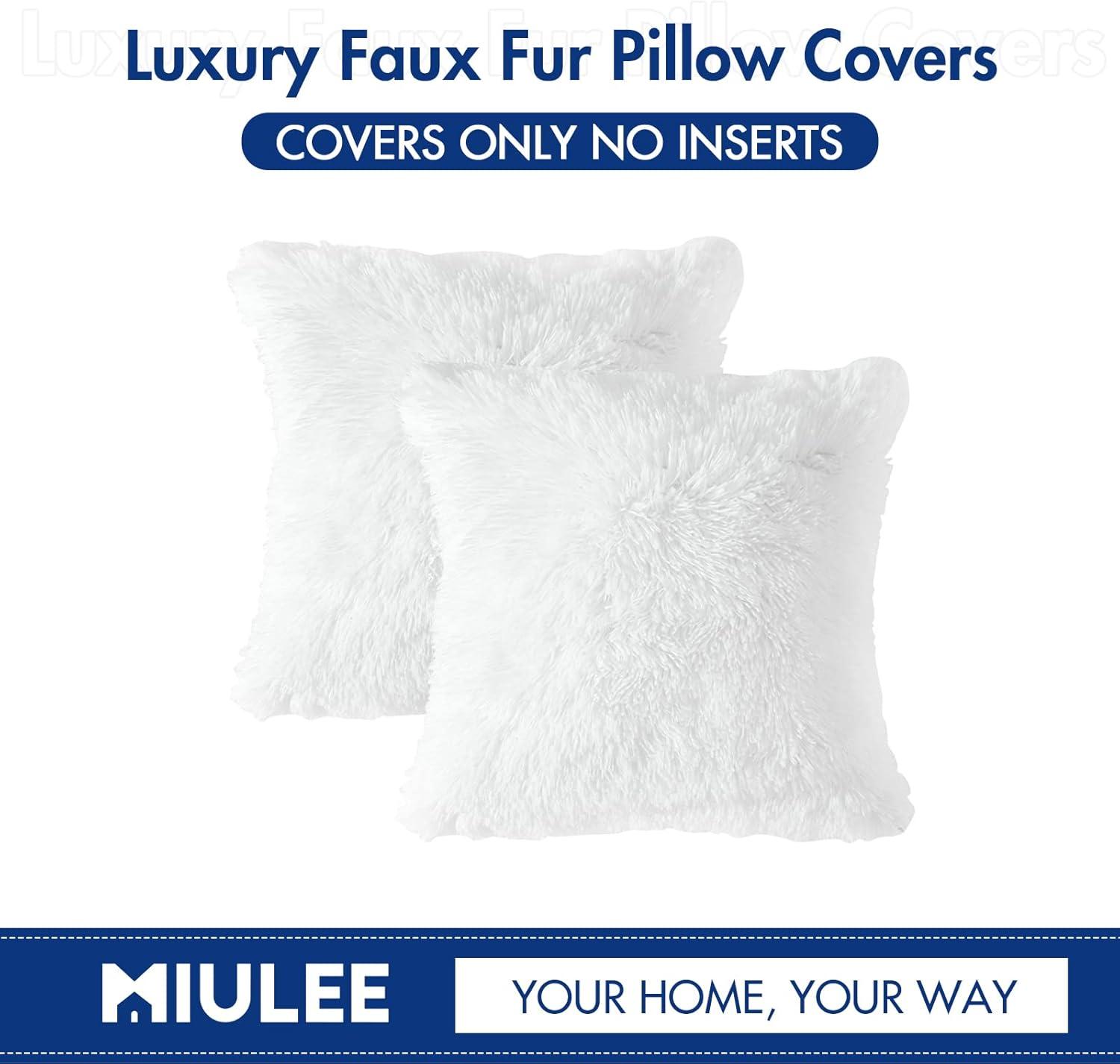 imageMIULEE Pack of 2 Luxury Faux Fur Throw Pillow Cover Deluxe Winter Decorative Plush Pillow Case Cushion Cover Shell for Sofa Bedroom Car 16 x 16 Inch BeigeWhite