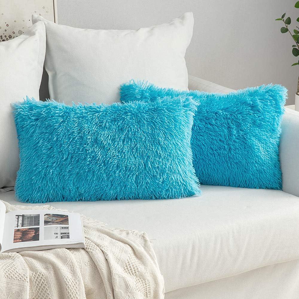 imageMIULEE Pack of 2 Luxury Faux Fur Throw Pillow Cover Deluxe Winter Decorative Plush Pillow Case Cushion Cover Shell for Sofa Bedroom Car 16 x 16 Inch BeigeLittle Blue