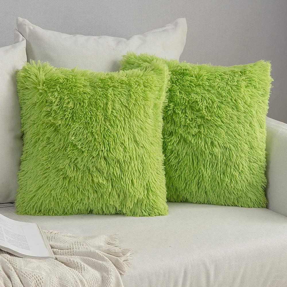 imageMIULEE Pack of 2 Luxury Faux Fur Throw Pillow Cover Deluxe Winter Decorative Plush Pillow Case Cushion Cover Shell for Sofa Bedroom Car 16 x 16 Inch BeigeGreen