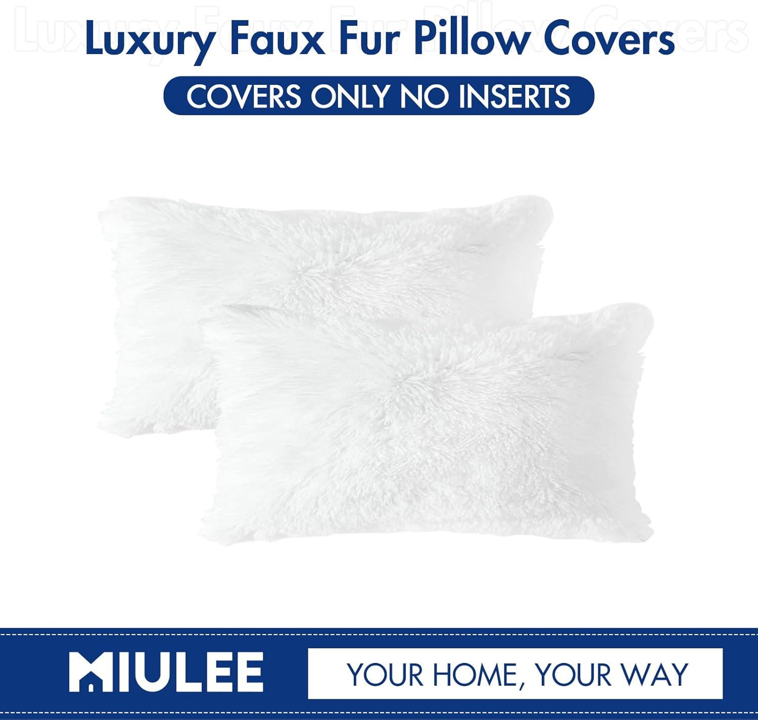 imageMIULEE Pack of 2 Luxury Faux Fur Throw Pillow Cover Deluxe Winter Decorative Plush Pillow Case Cushion Cover Shell for Sofa Bedroom Car 16 x 16 Inch BeigeWhite
